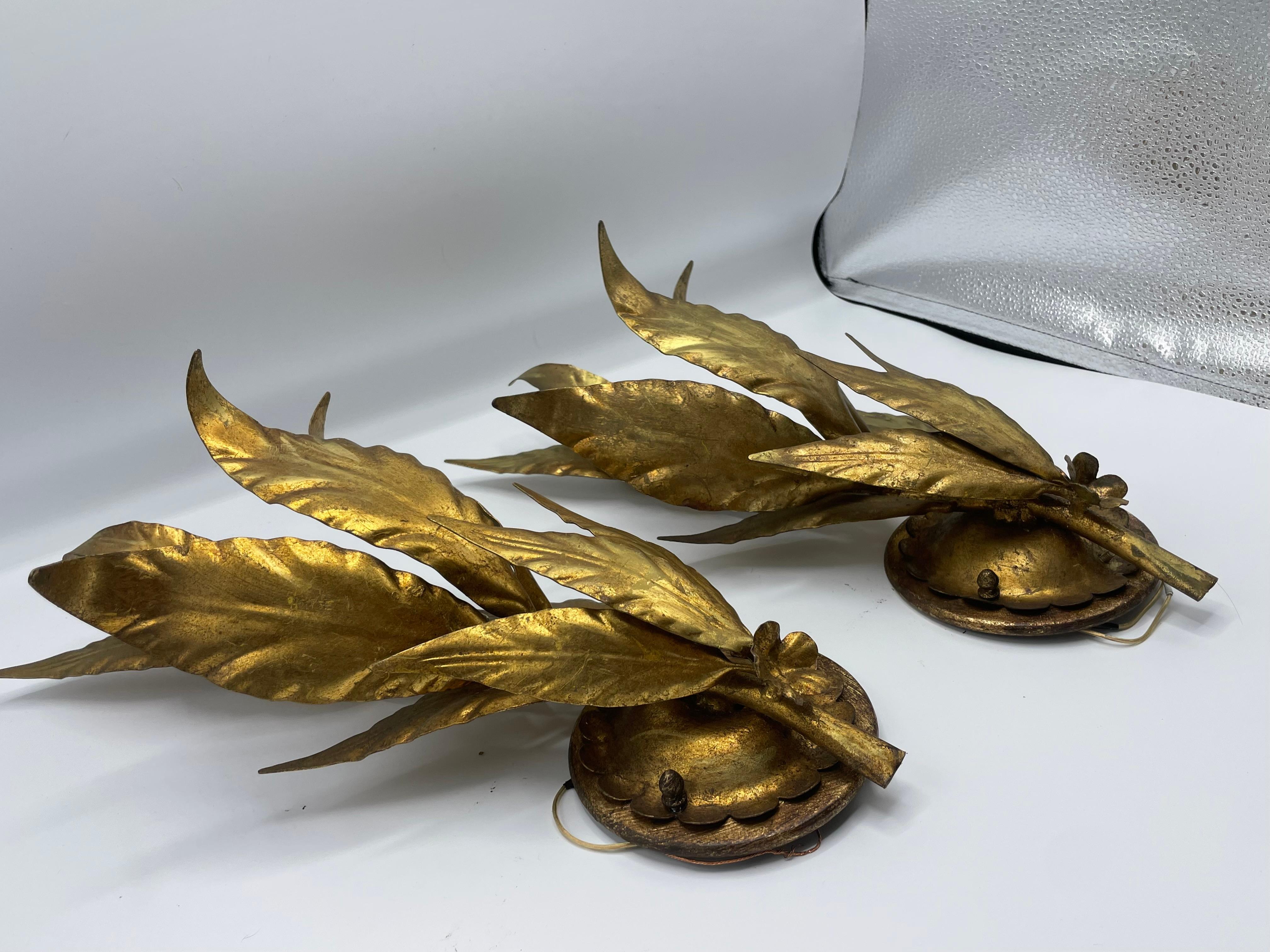 1950s Gold Leaf Wall Lamps, a Pair 9