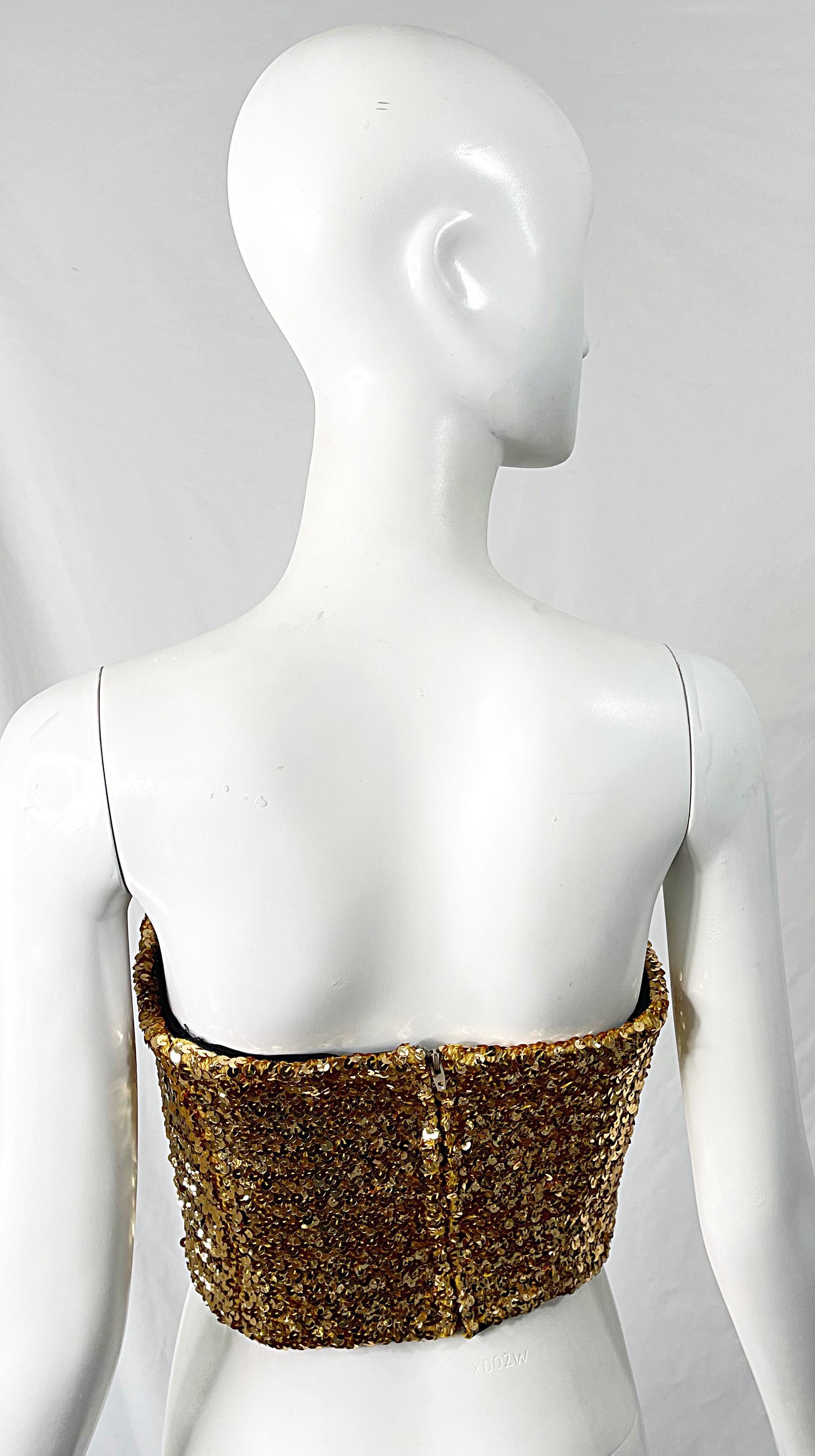 1950s Gold Metallic Fully Sequined Vintage 50s Strapless Bustier Top For Sale 2