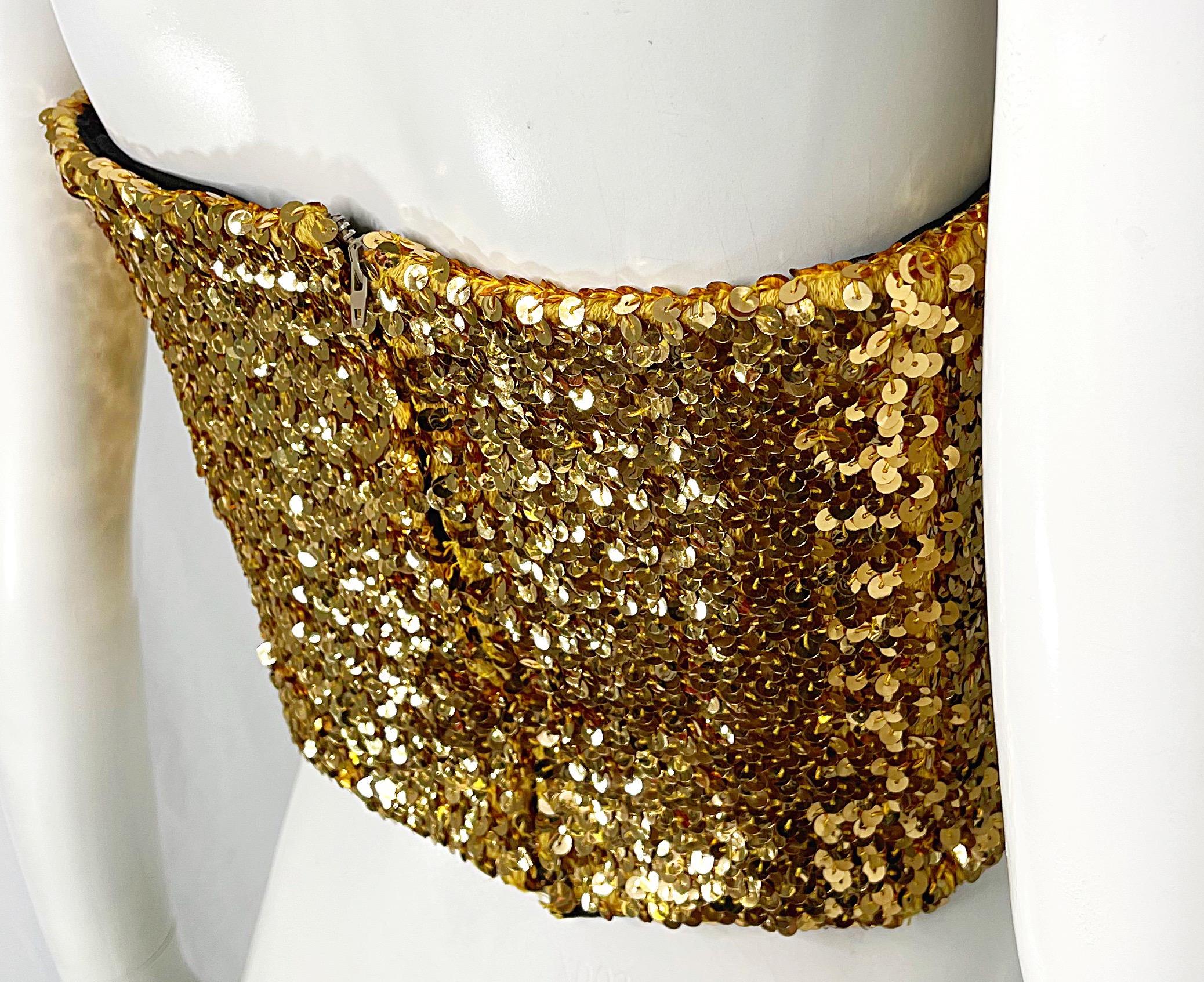 1950s Gold Metallic Fully Sequined Vintage 50s Strapless Bustier Top For Sale 4