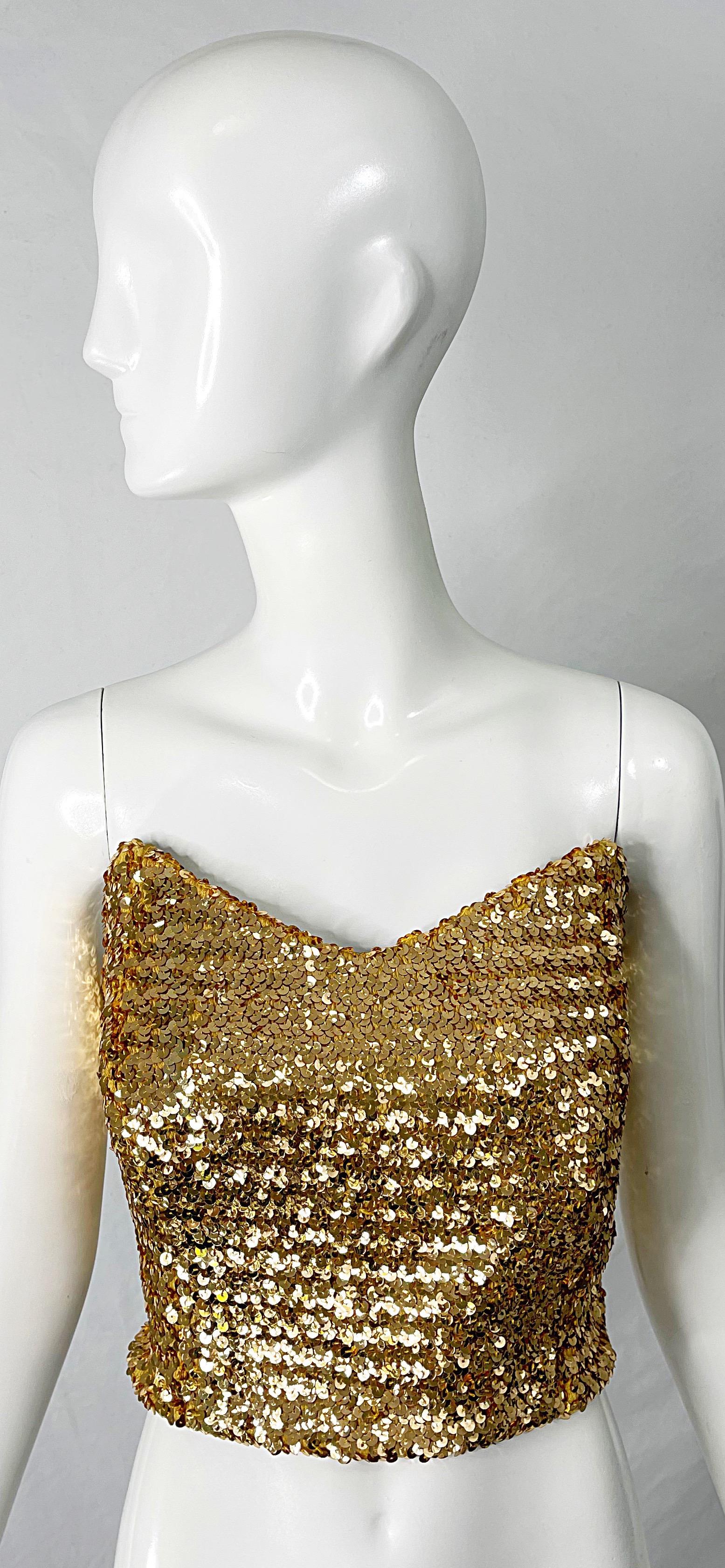 1950s Gold Metallic Fully Sequined Vintage 50s Strapless Bustier Top For Sale 5