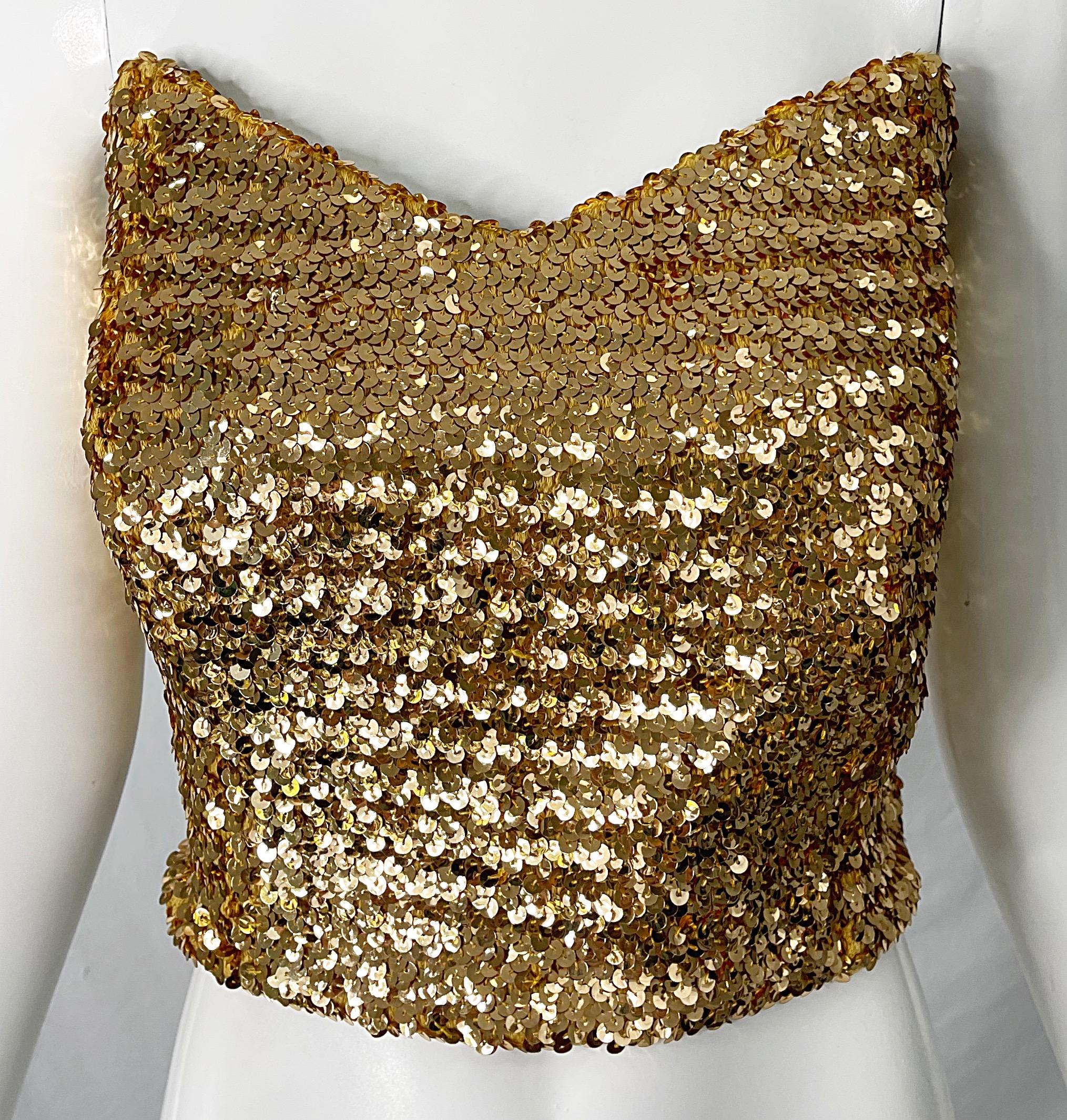 Women's 1950s Gold Metallic Fully Sequined Vintage 50s Strapless Bustier Top For Sale