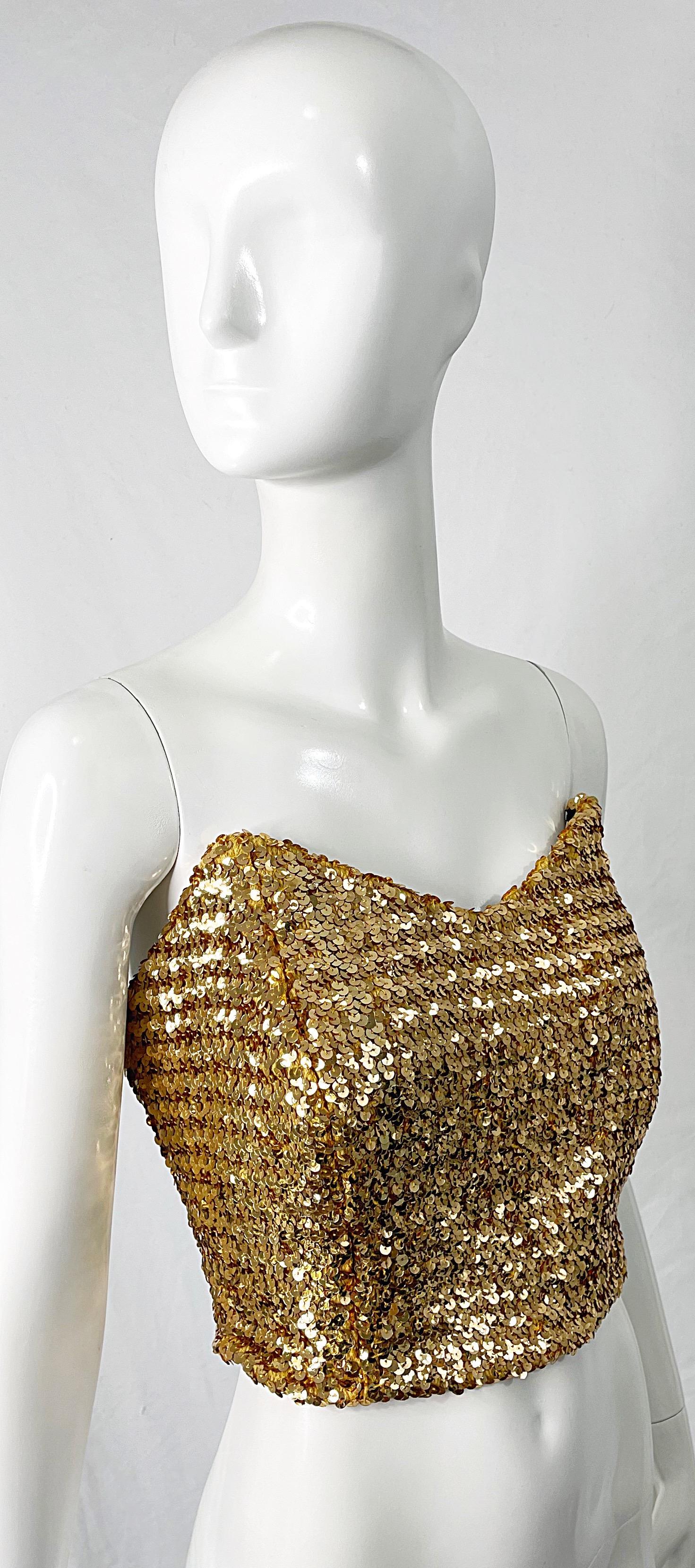 1950s Gold Metallic Fully Sequined Vintage 50s Strapless Bustier Top For Sale 1