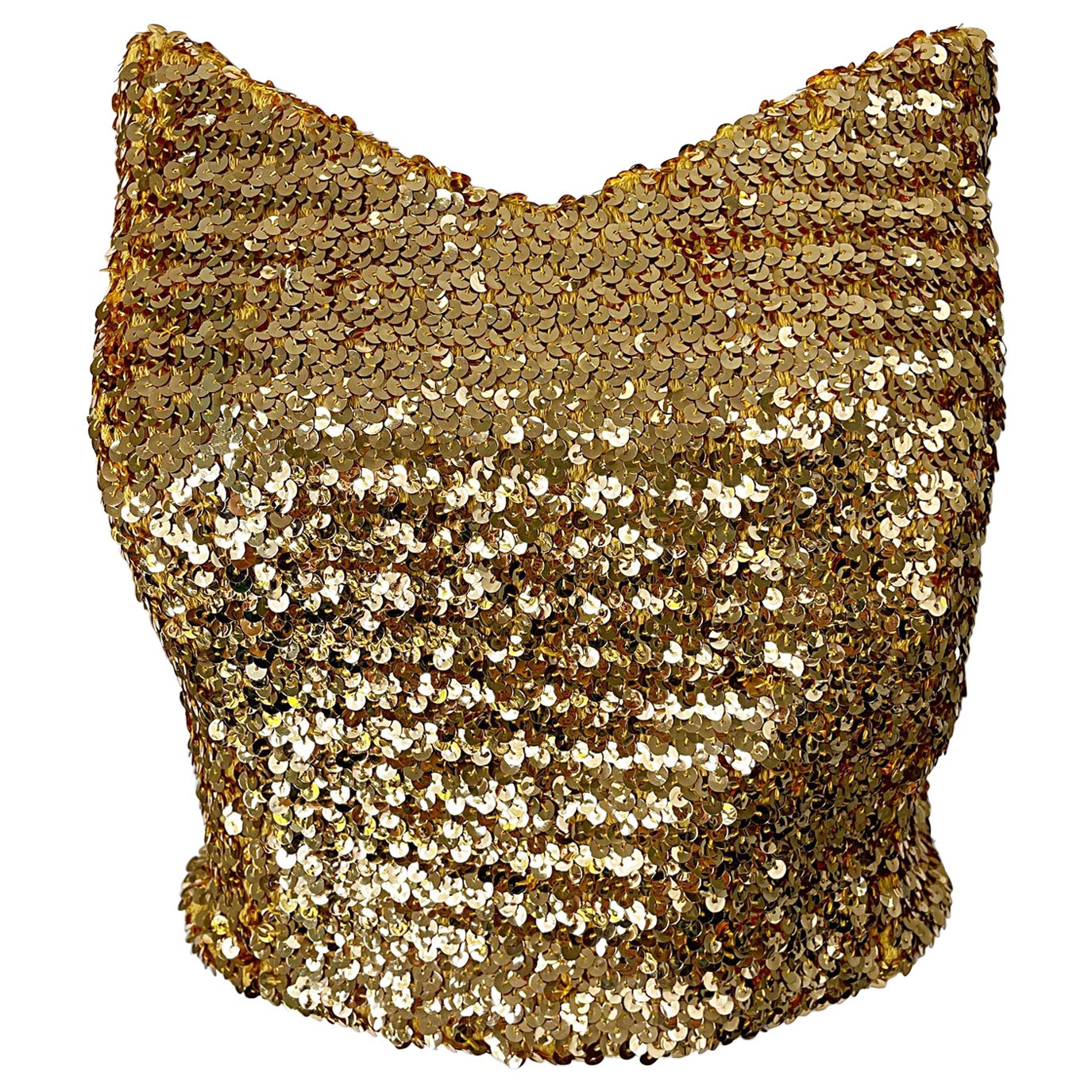 1950er Gold Metallic Trägerloses Bustier-Top mit Paillettenbesatz aus den 50ern