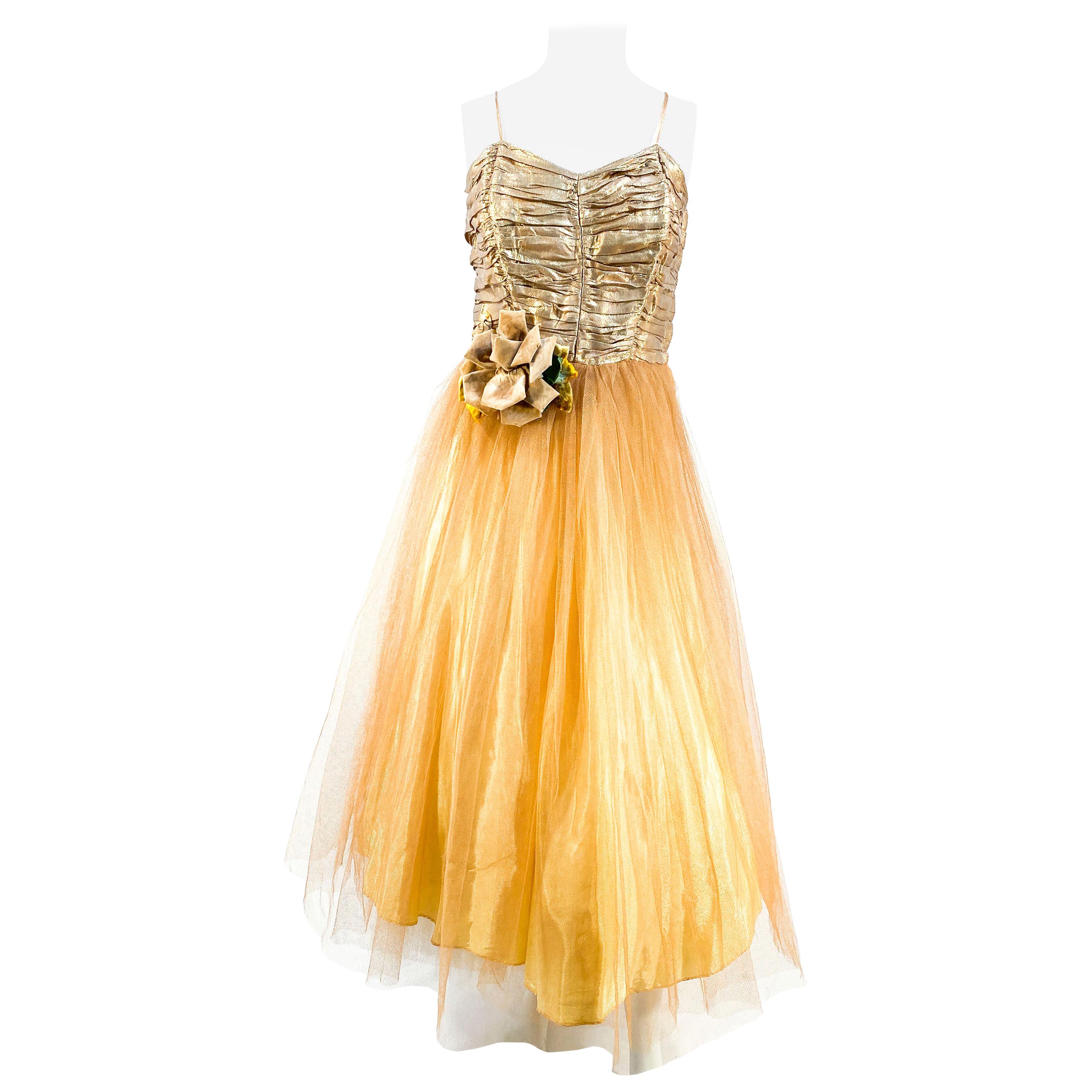 1950s Gold Metallic Party Dress