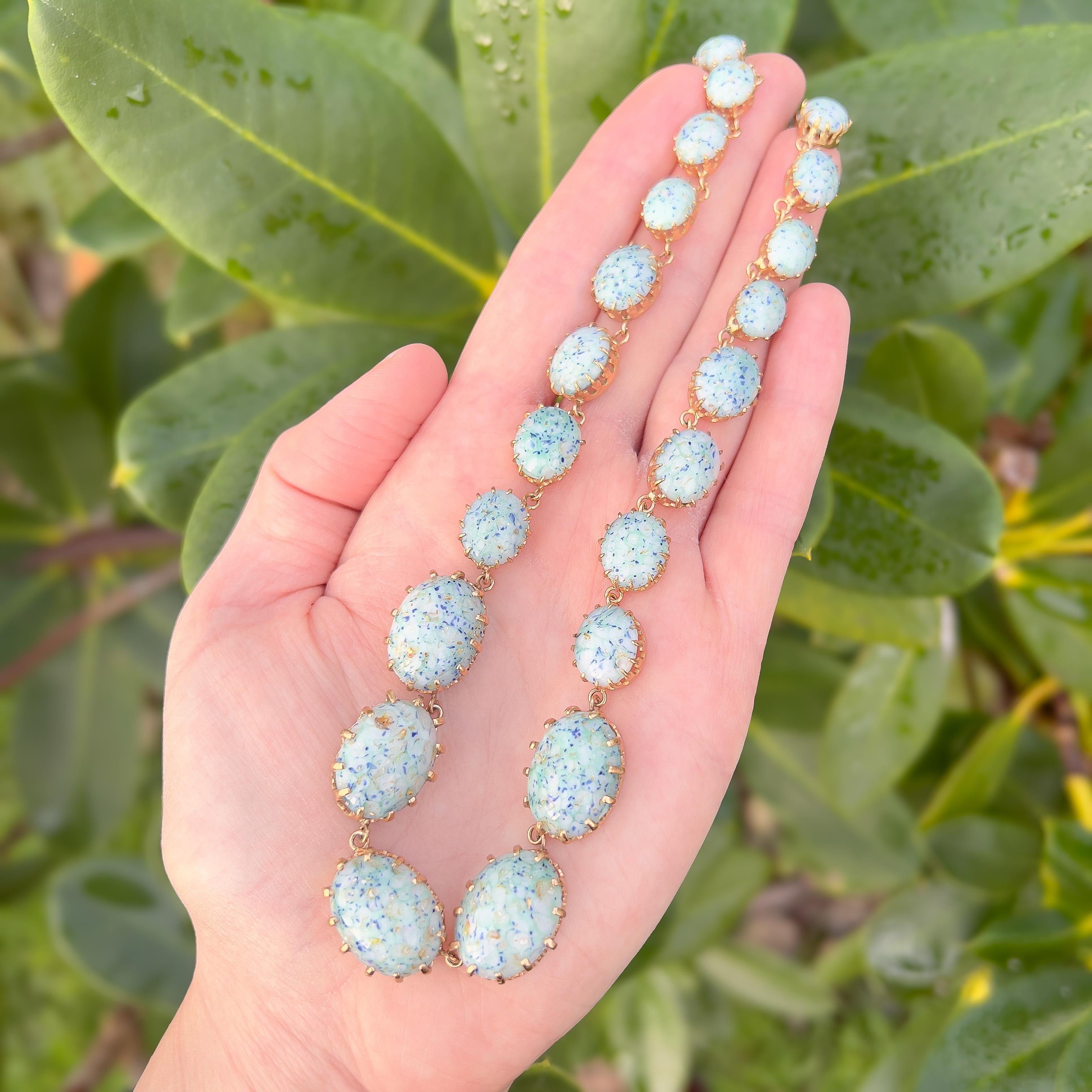 1950s Gold Plate and Speckled Turquoise Glass Cabochon Vintage Necklace In Good Condition In Skelmersdale, GB
