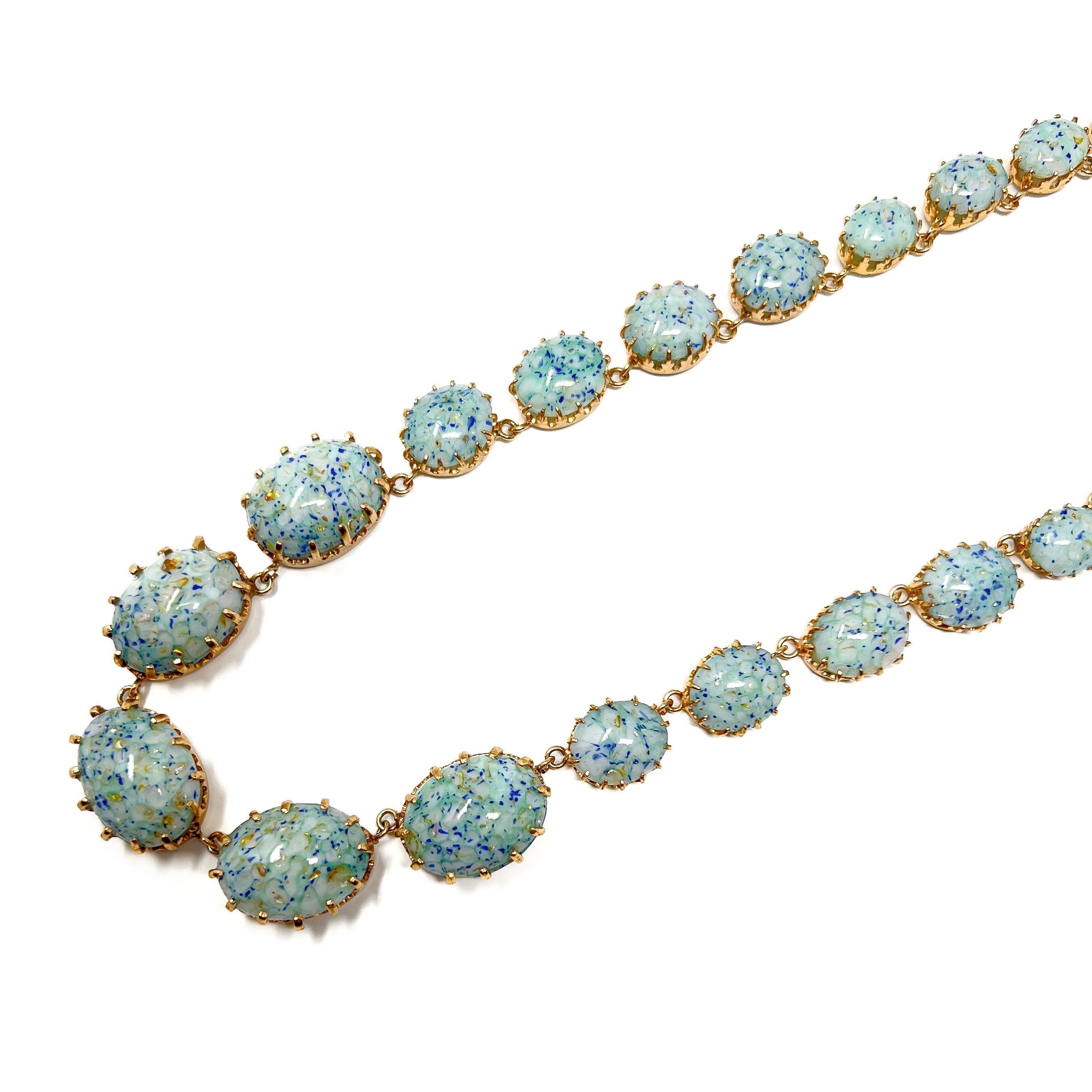 1950s Gold Plate and Speckled Turquoise Glass Cabochon Vintage Necklace 3