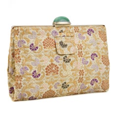 1950s Gold Silk Brocade Evening Clutch with Jadite Clasp