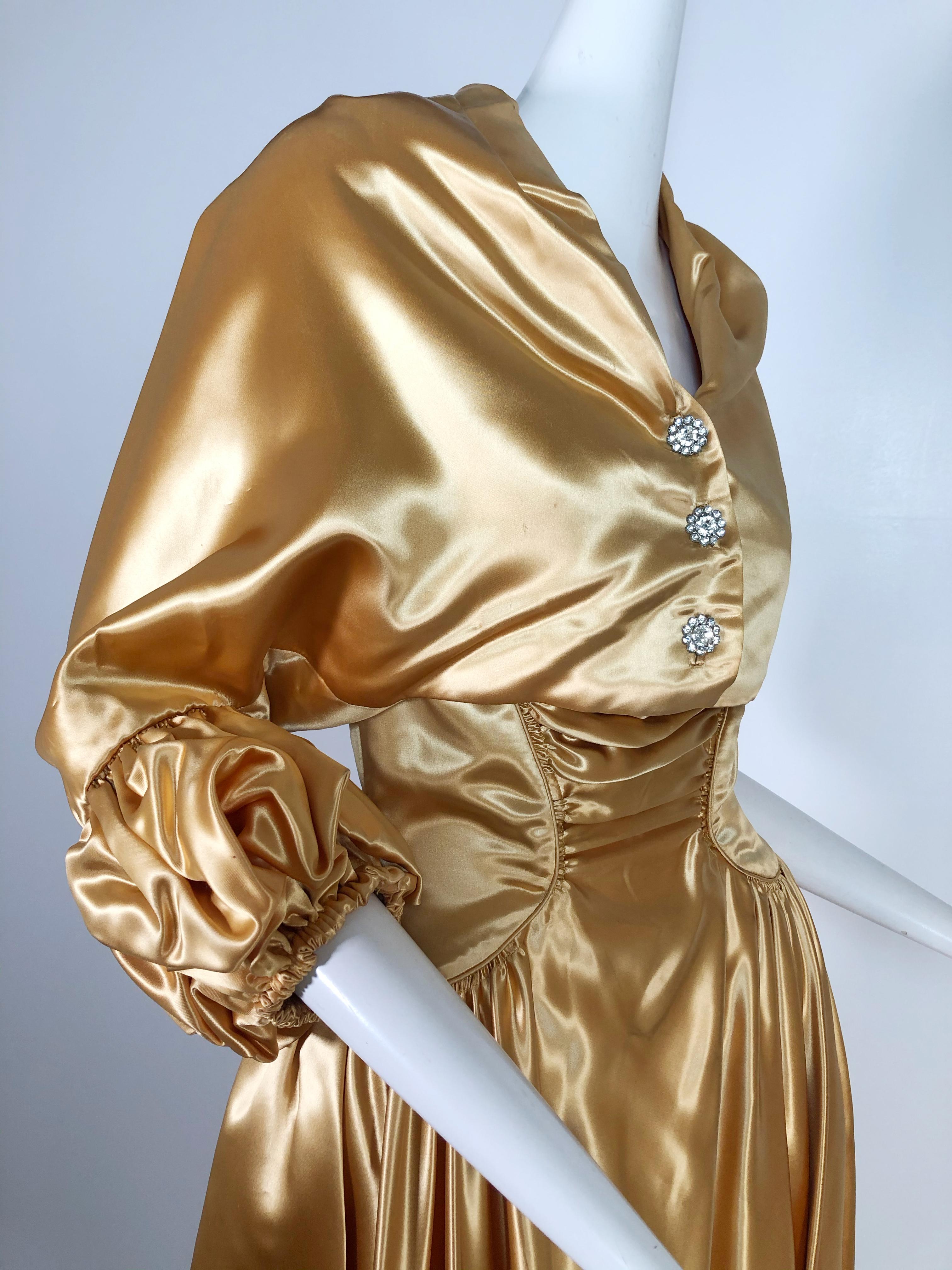 1950s Gold Silk Satin Strapless Dress and Jacket Ensemble 2