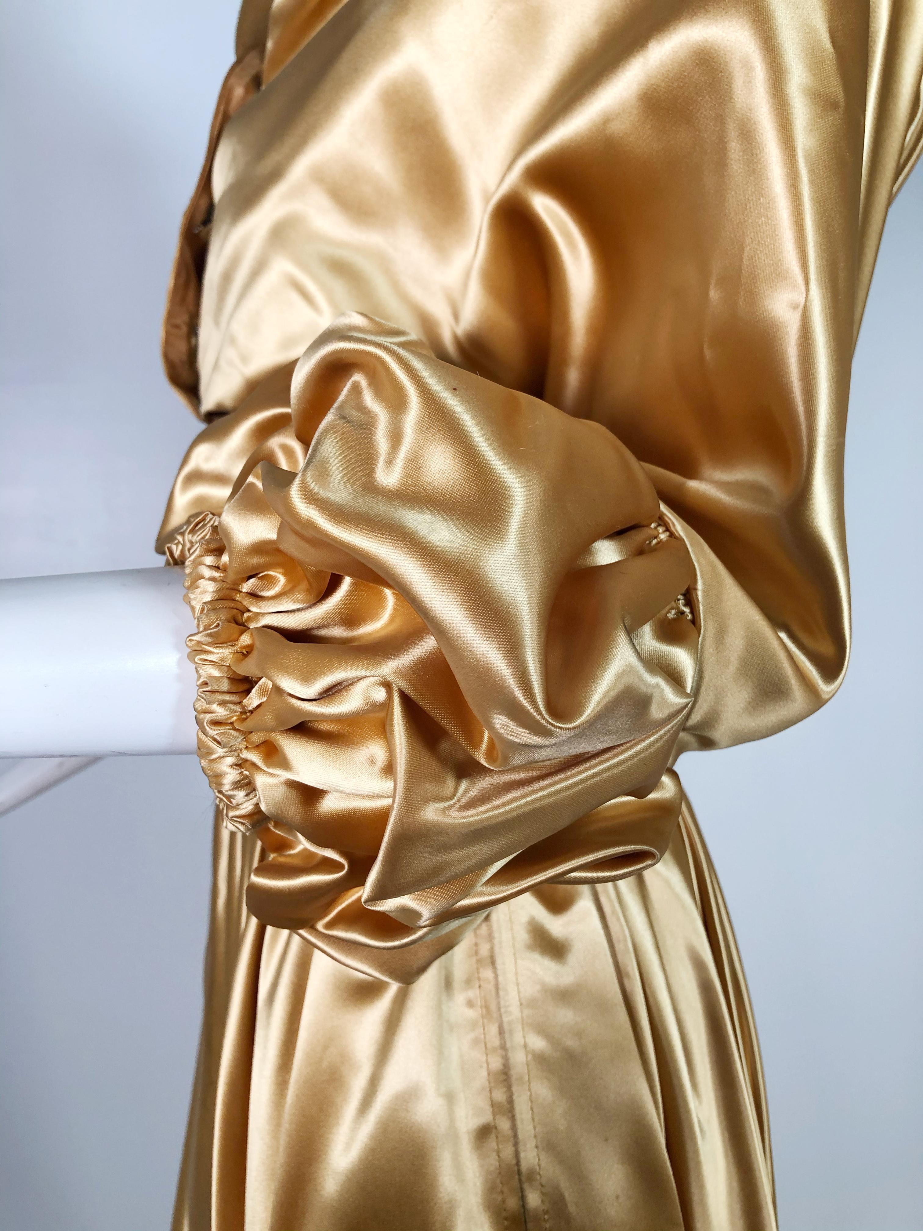 1950s Gold Silk Satin Strapless Dress and Jacket Ensemble 3