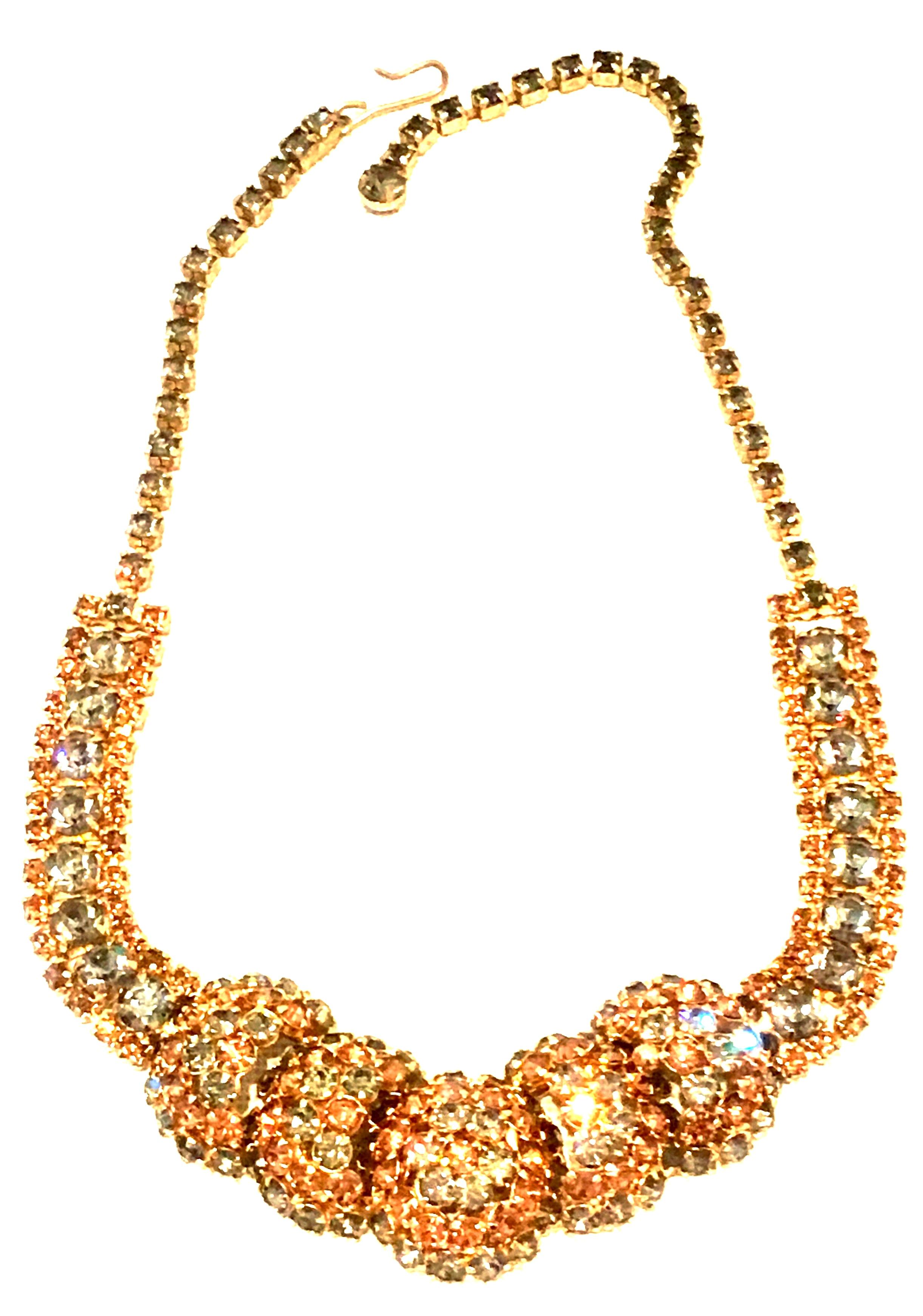 1950'S Gold & Swarovski Crystal Necklace And Earrings By Joseph Warner S/3 In Good Condition In West Palm Beach, FL