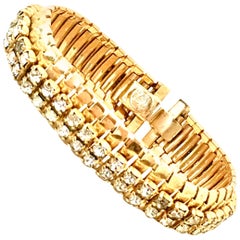 Vintage 1950'S Gold & Swarovski Crystal Rhinestone Link Bracelet By, Jewels By Julio