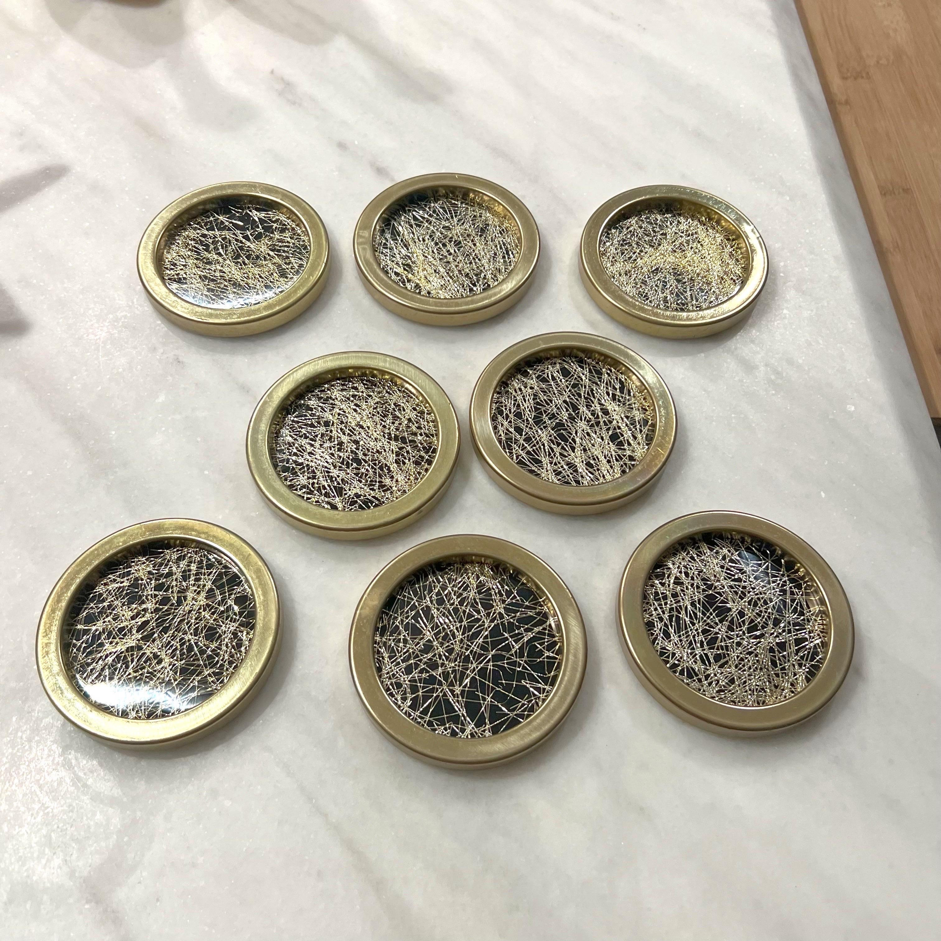 American 1950’s Gold Tensil Lucite Drink Coasters - a Set of 8