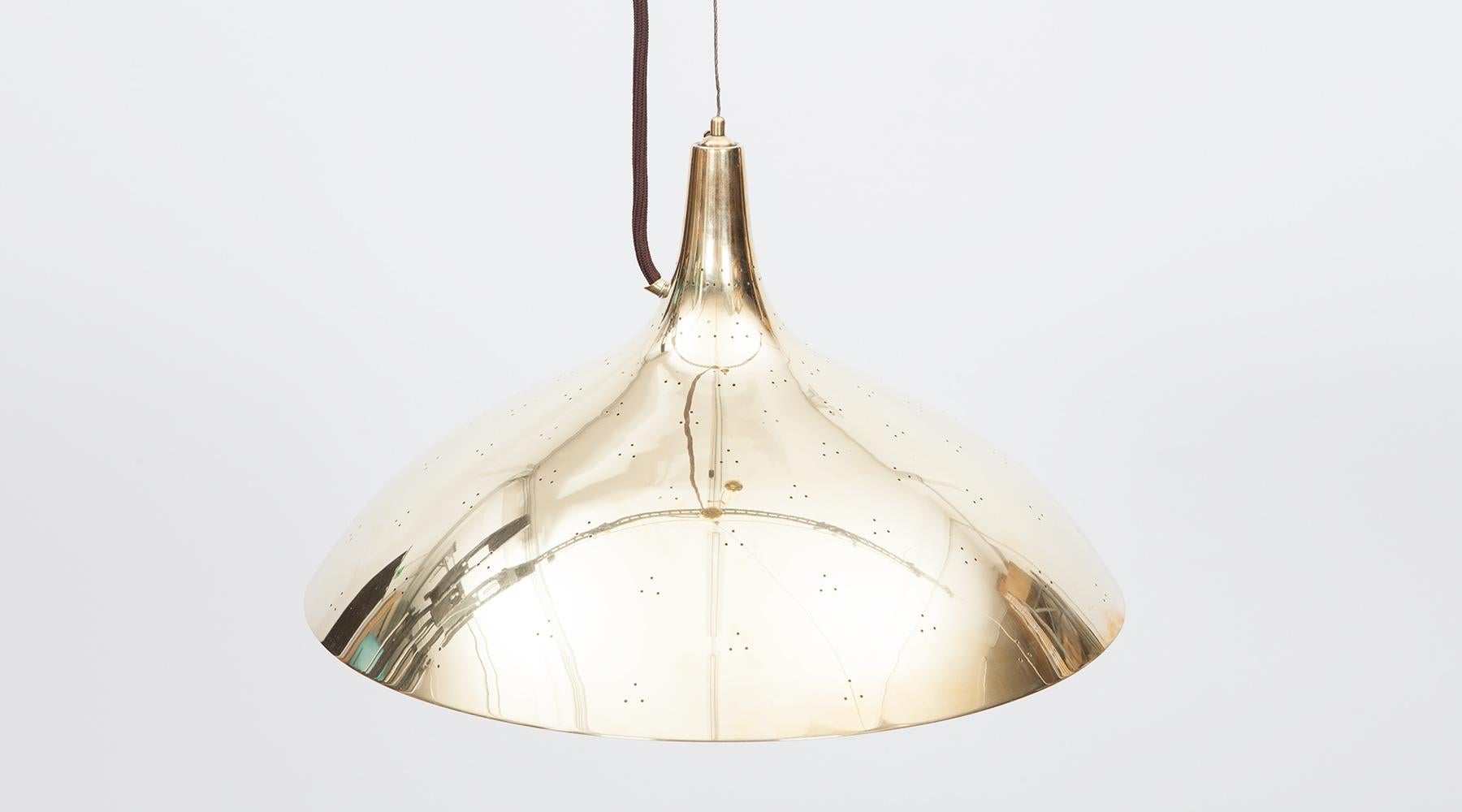Mid-Century Modern 1950s Golden Brass Ceiling Lamp by Paavo Tynell 'D' For Sale