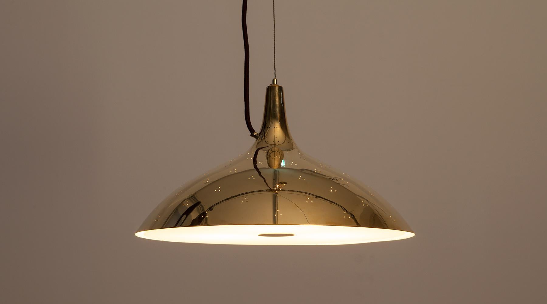 Finnish 1950s Golden Brass Ceiling Lamp by Paavo Tynell 'D' For Sale
