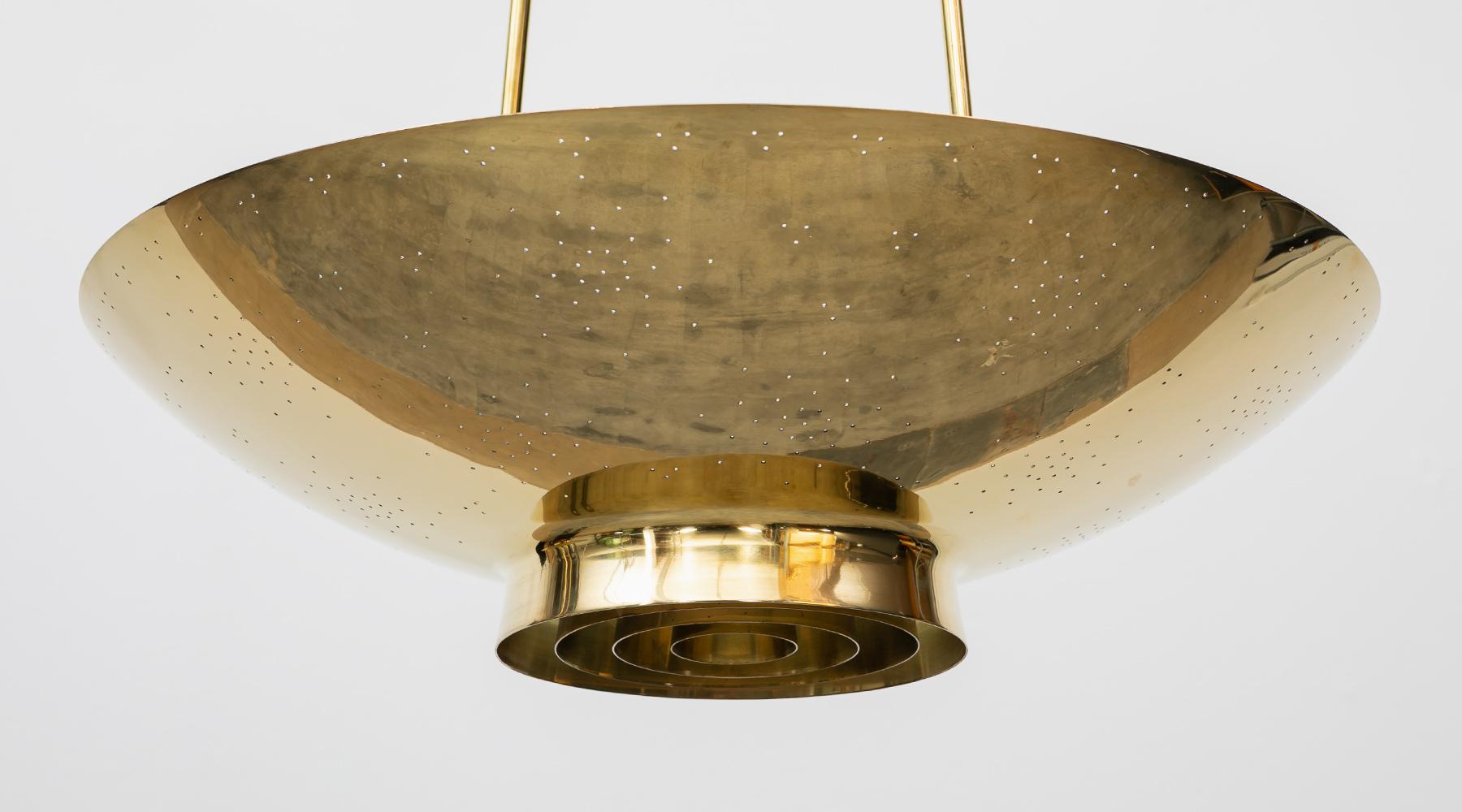 Finnish 1950s Golden Brass incredible Pair of Pendant Lamps by Paavo Tynell