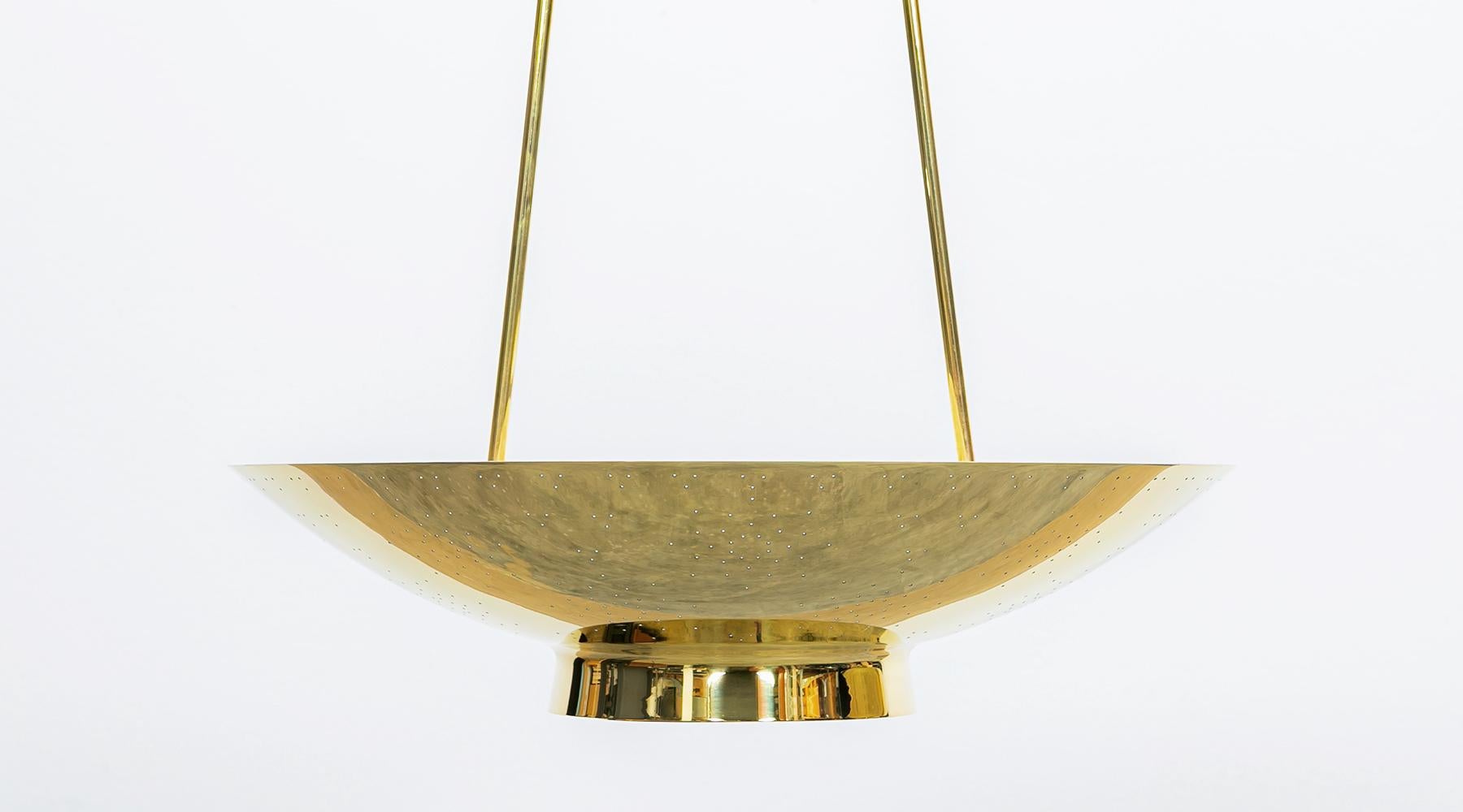 Finnish 1950s Golden Brass Incredible Pair of Pendant Lamps by Paavo Tynell For Sale
