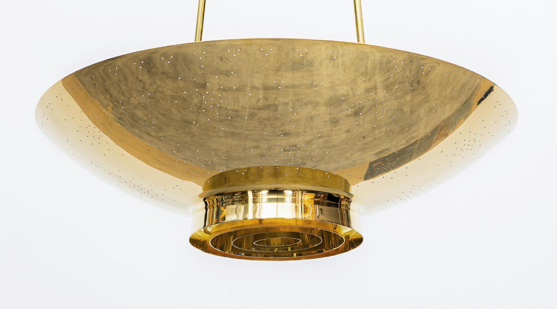 Mid-20th Century 1950s Golden Brass Incredible Pair of Pendant Lamps by Paavo Tynell For Sale