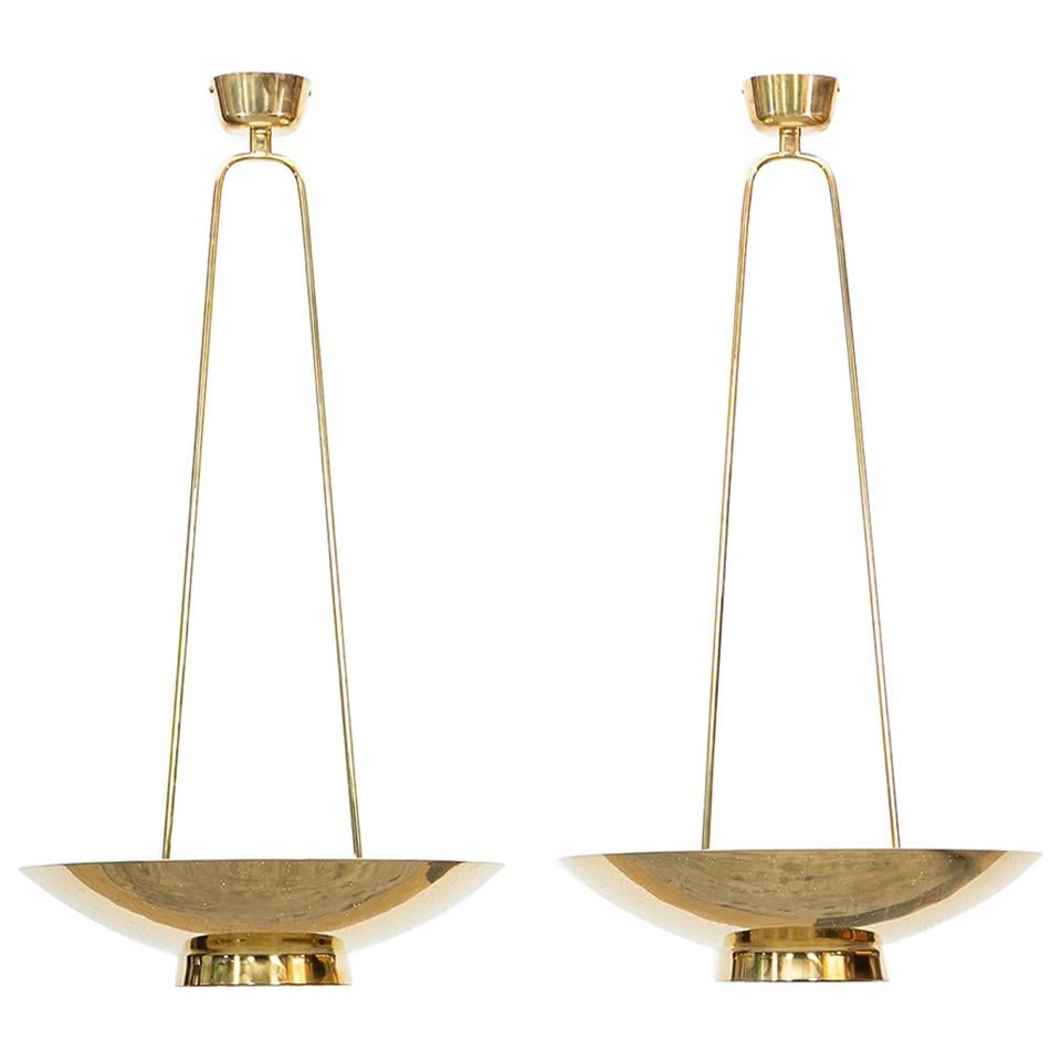 1950s Golden Brass incredible Pair of Pendant Lamps by Paavo Tynell