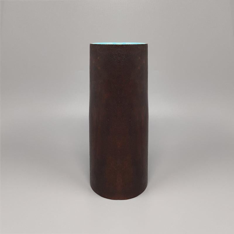 1950s Gorgeous Marcello Fantoni Ceramic Vase Encased in Leather, Made in Italy Bon état - En vente à Milano, IT