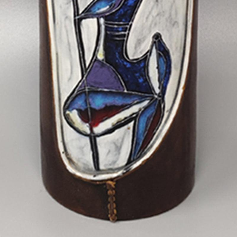 1950s Gorgeous Marcello Fantoni Ceramic Vase Encased in Leather, Made in Italy en vente 1
