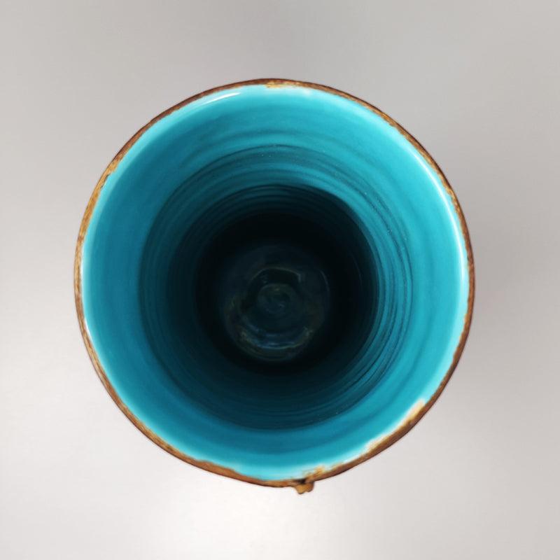 1950s Gorgeous Marcello Fantoni Ceramic Vase Encased in Leather, Made in Italy en vente 2