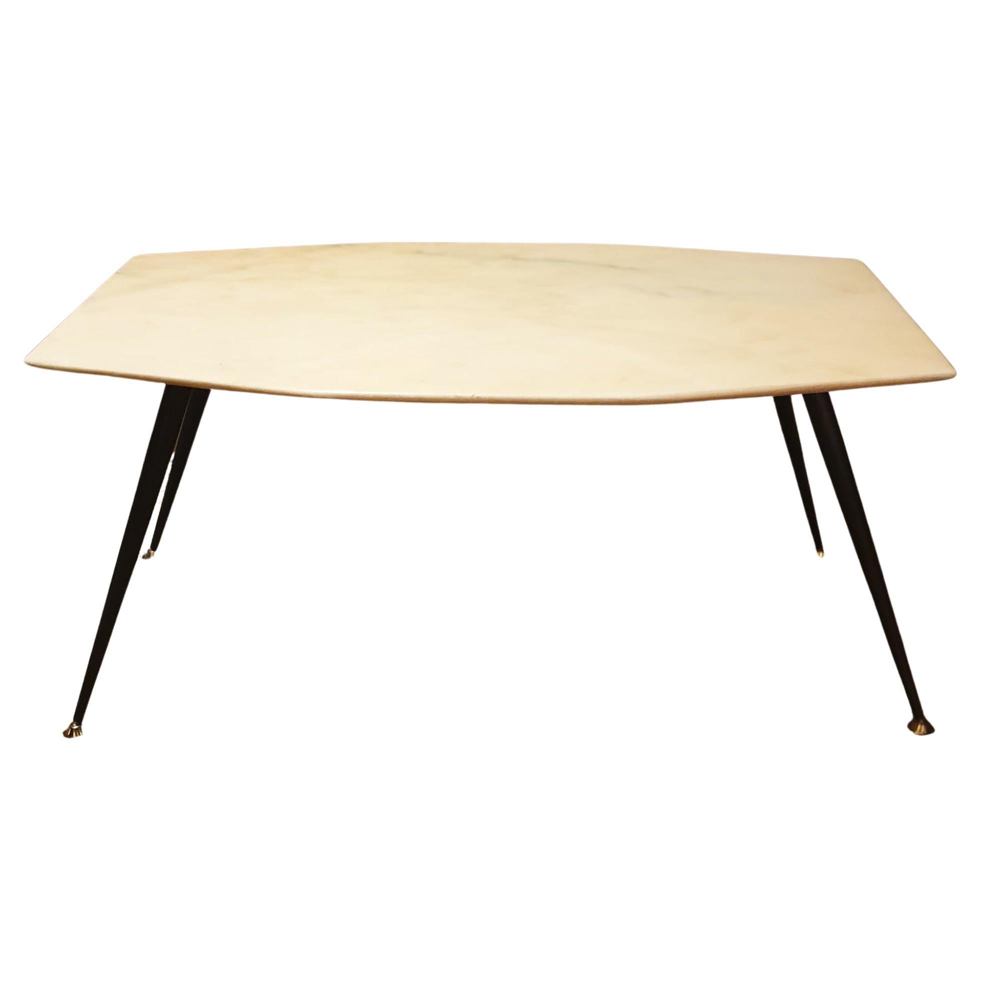 1950s Gorgeous Table in Marble, Brass and Iron, Made in Italy