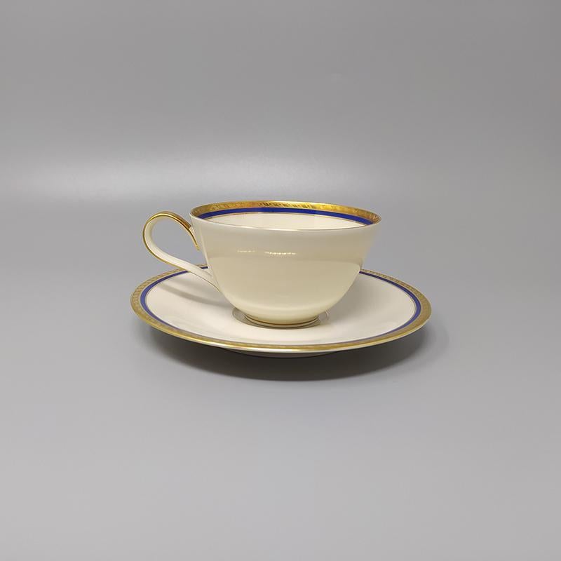 Metà XX secolo 1950 Splendido set da tè/caffè in porcellana Bavaria, bianco, blu e oro in vendita