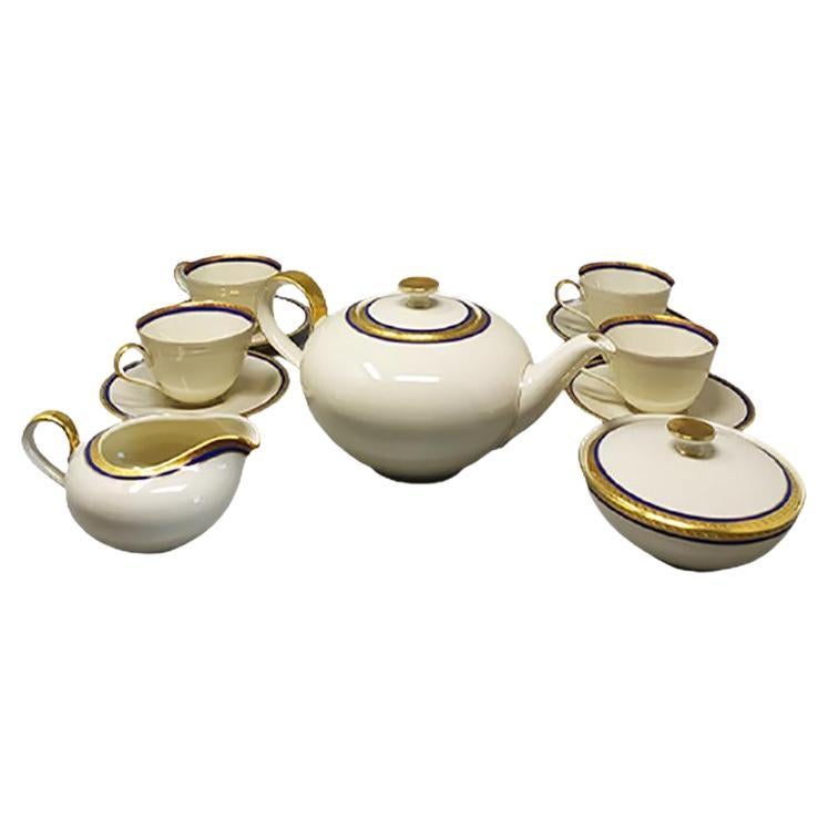 1950s Gorgeous White, Blue and Gold Tea Set/Coffee Set in Bavaria Porcelain For Sale