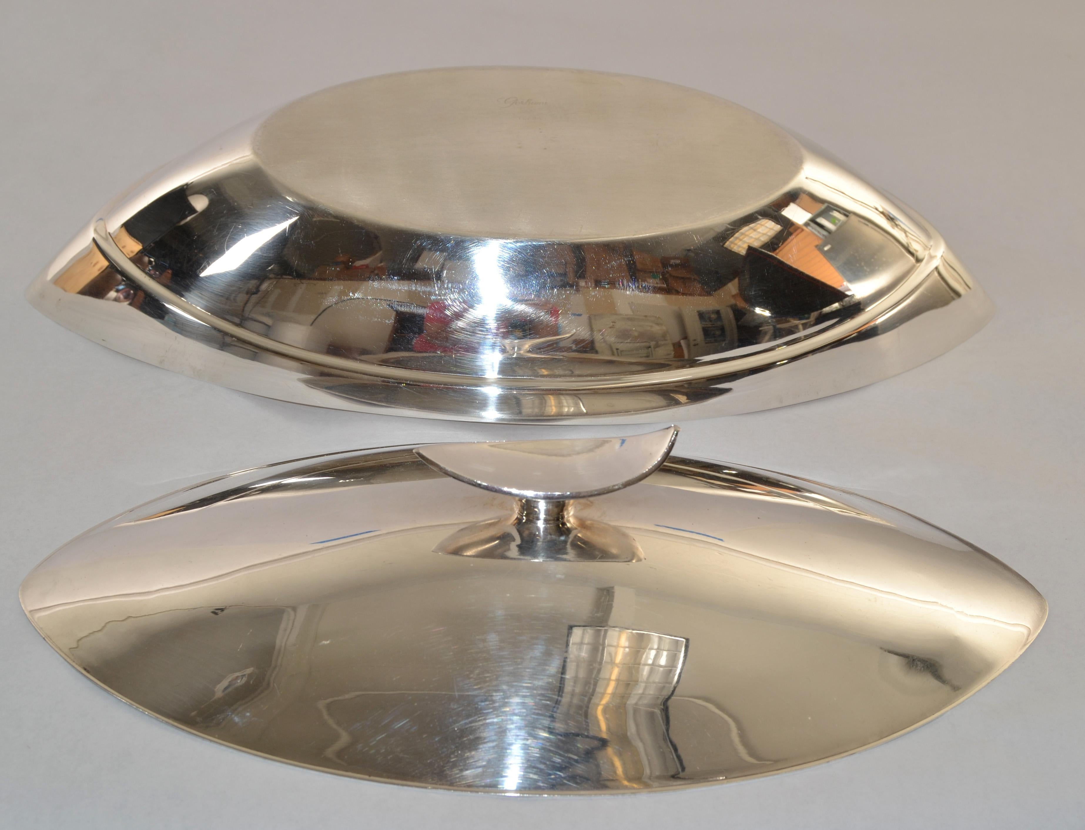 1950s Gorham Signature Dish Art Deco Silver Plate Lidded Dinnerware Serving Bowl en vente 4