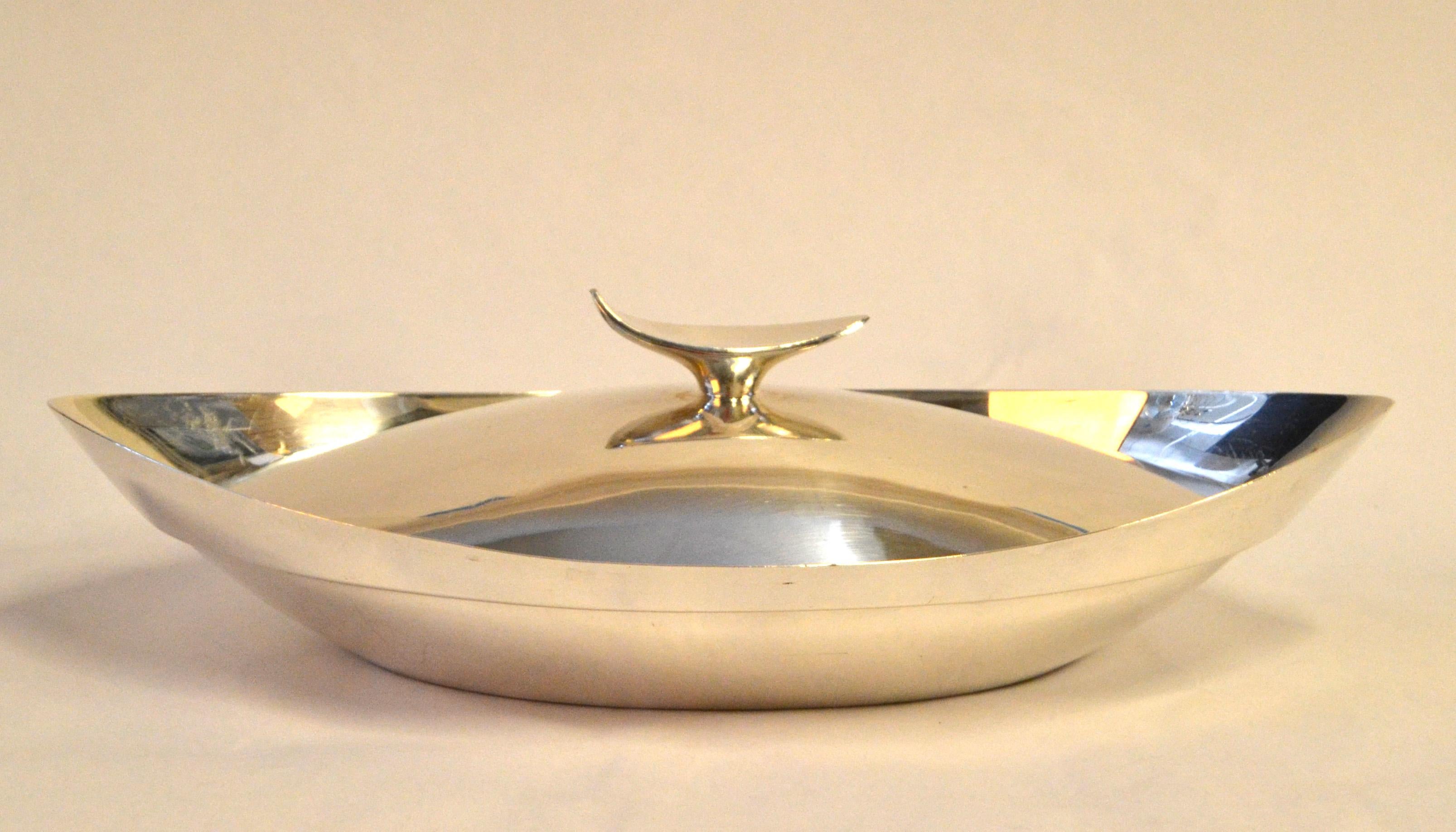 1950s Gorham Signature Dish Art Deco Silver Plate Lidded Dinnerware Serving Bowl en vente 7