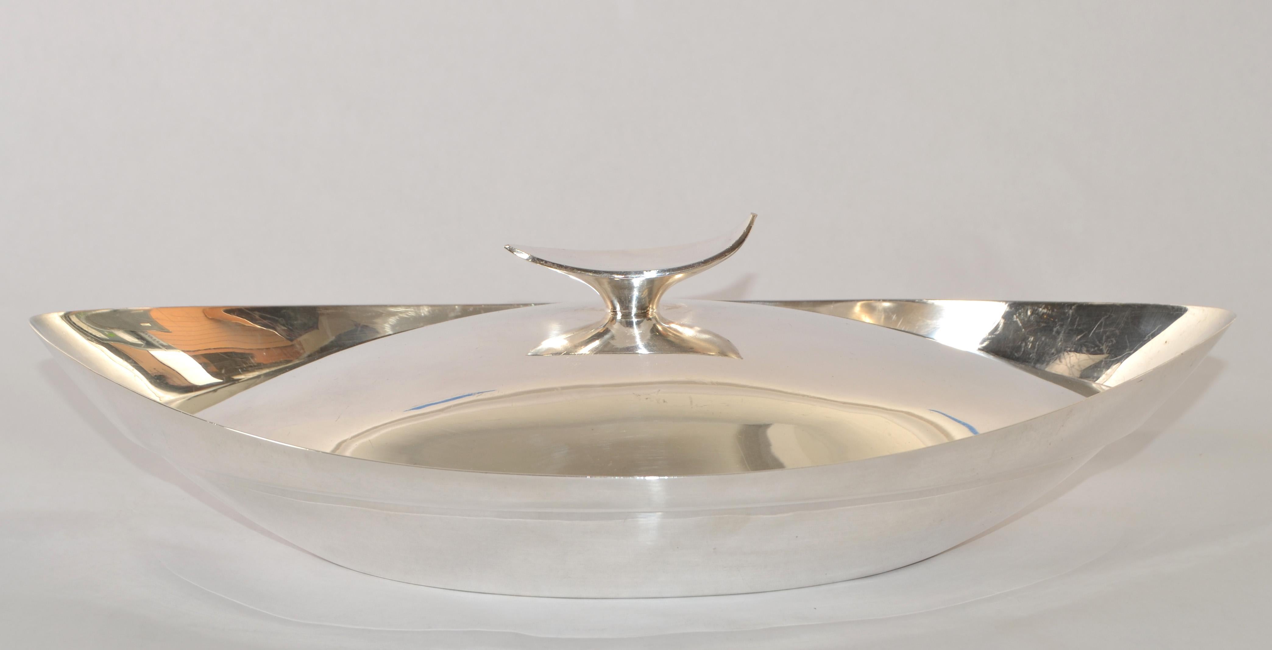 1950s Gorham Signature Dish Art Deco Silver Plate Lidded Dinnerware Serving Bowl en vente 2
