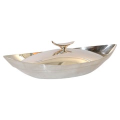 1950s Gorham Signature Dish Art Deco Silver Plate Lidded Dinnerware Serving Bowl