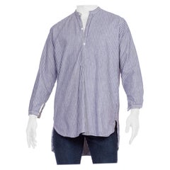 Les années 1950 sont passées  Chemise en coton rayée bleue et blanche pour homme avec doublure en flanelle Grandad, fabriquée en G
