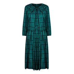 1950s Green and Black Plaid Pattern Dress and Jacket