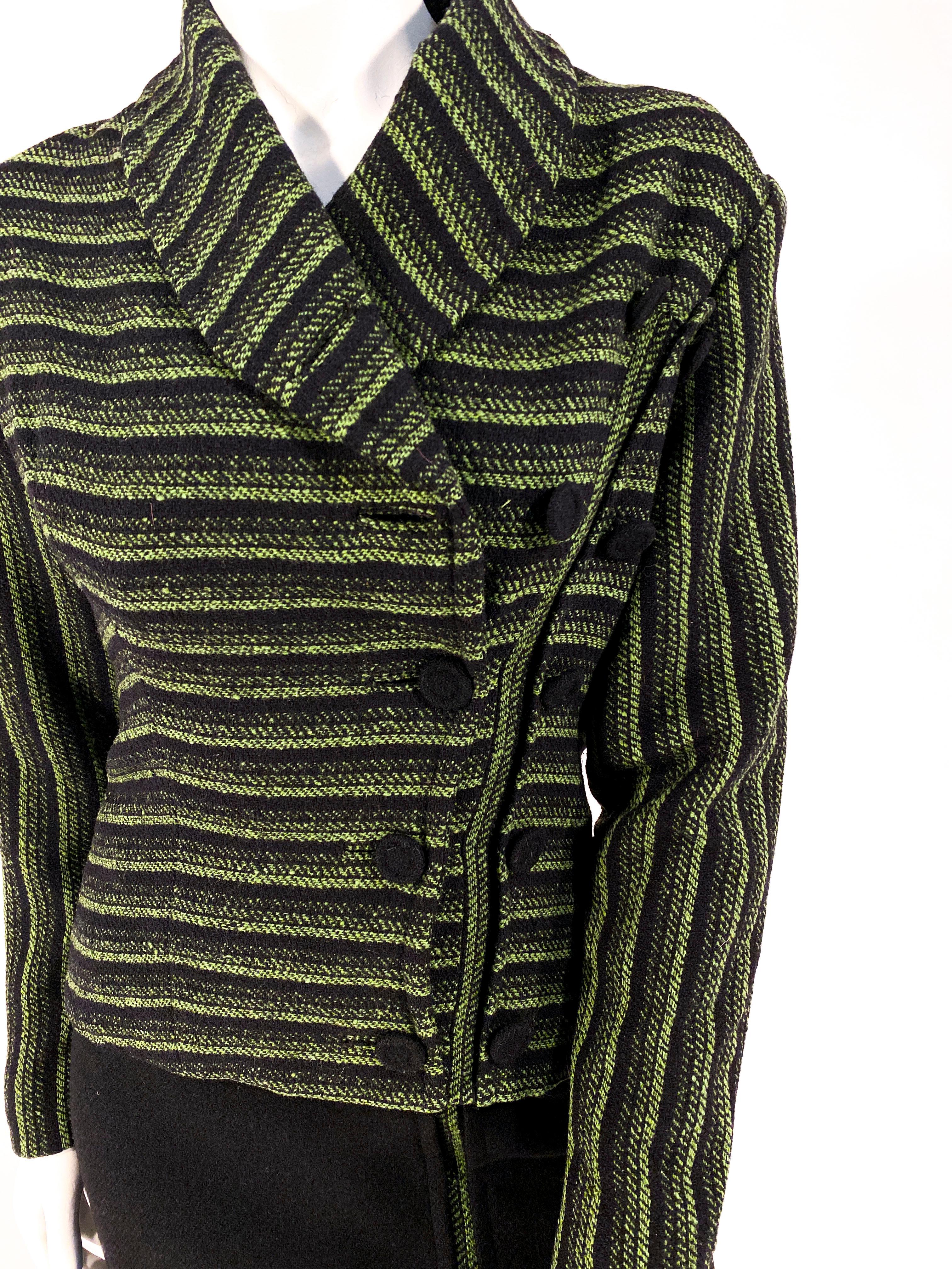 Costume en laine vert et noir des années 1950 en vente 1