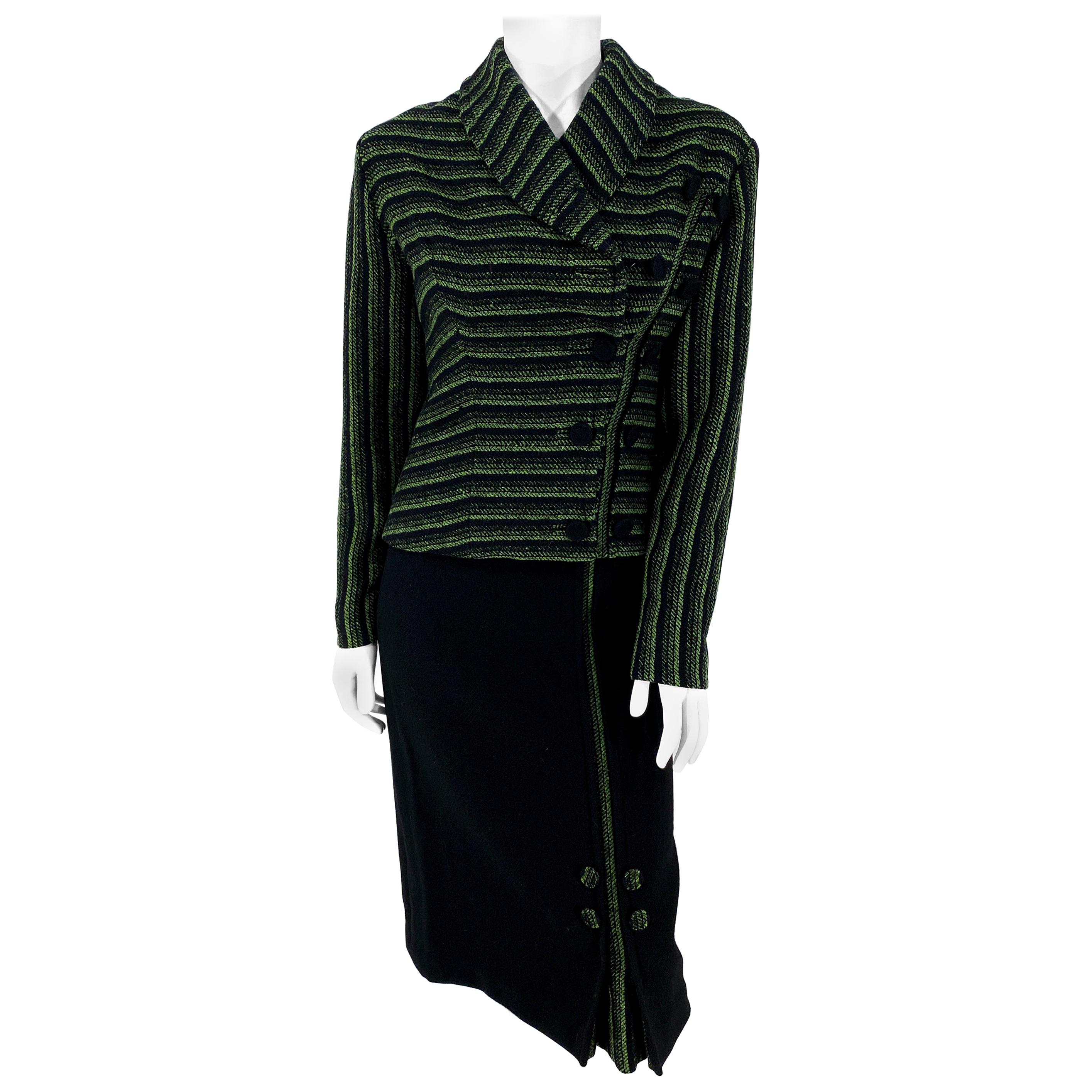 Costume en laine vert et noir des années 1950 en vente