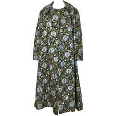 Broccato con stampa a farfalla verde e blu degli anni '50  Cappotto
