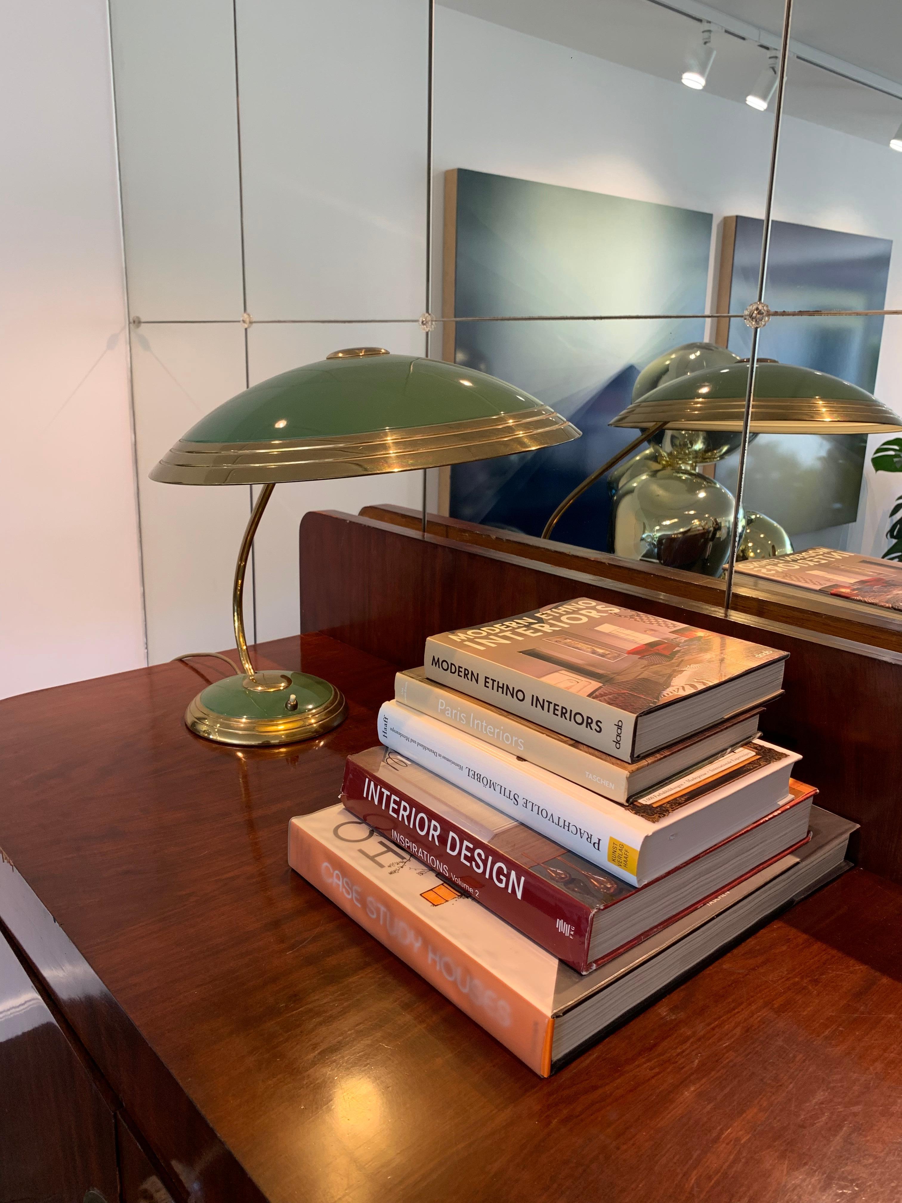 German Art Deco Style Mid-Century Modern 1950s Green and Gold Table Lamp For Sale