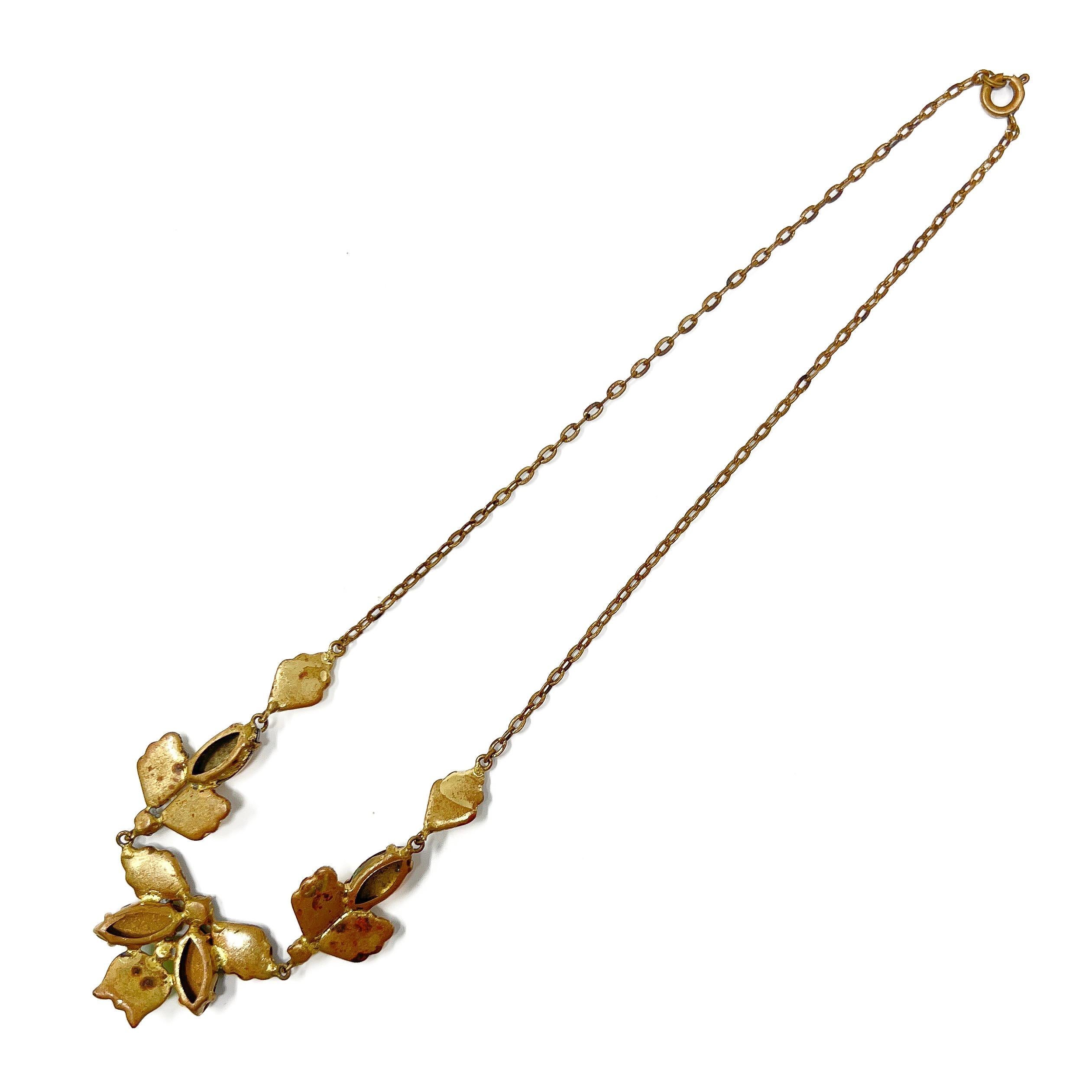 1950s Green and Yellow Glass Leaves and Flowers Vintage Necklace 3