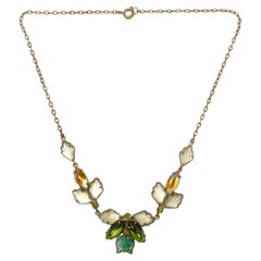 1950s Green and Yellow Glass Leaves and Flowers Vintage Necklace