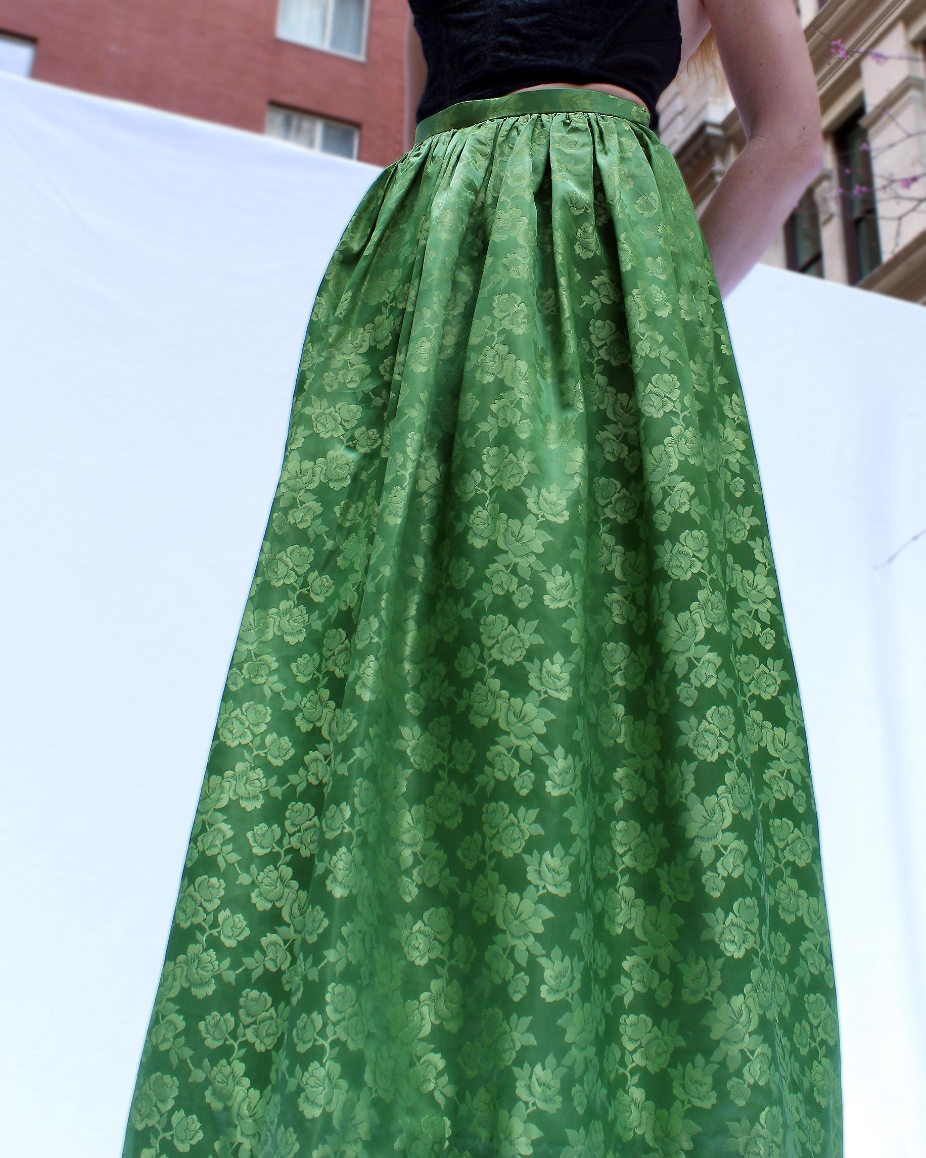 1950s Green Brocade Ballskirt In Excellent Condition In New York, NY