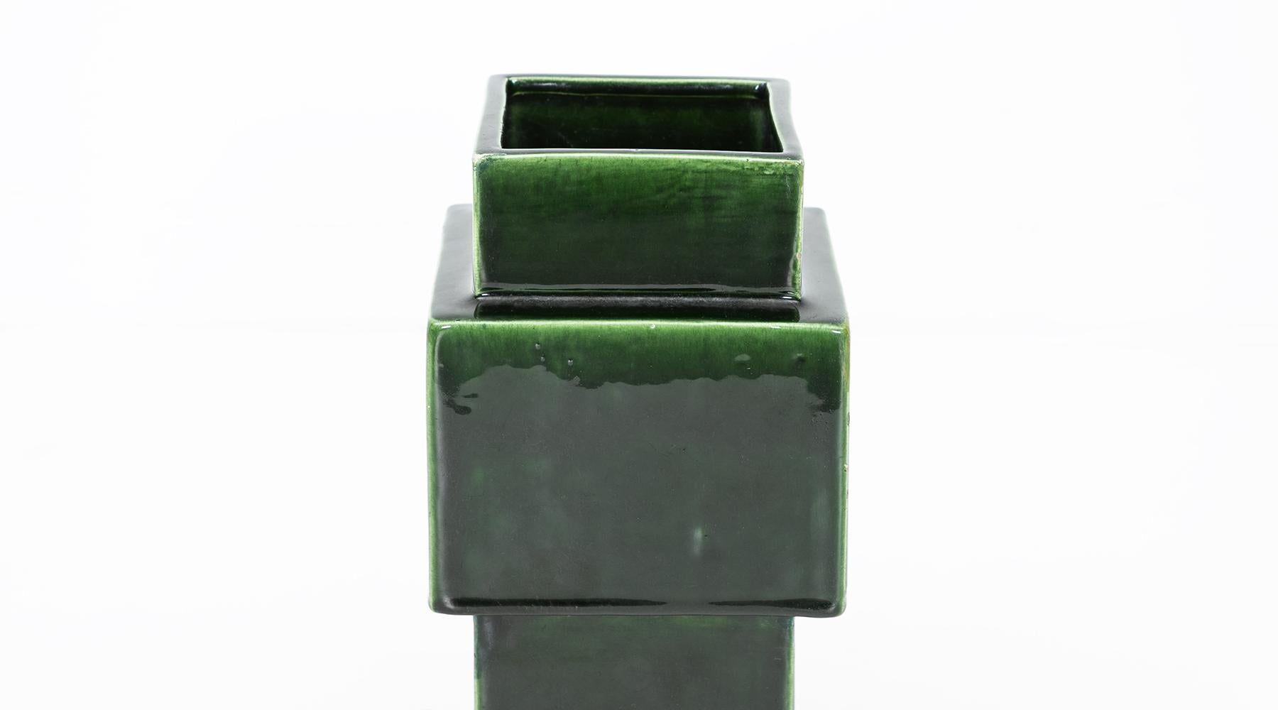 Mid-Century Modern 1950s Green Ceramic Vase by Ettore Sottsass 'h' For Sale