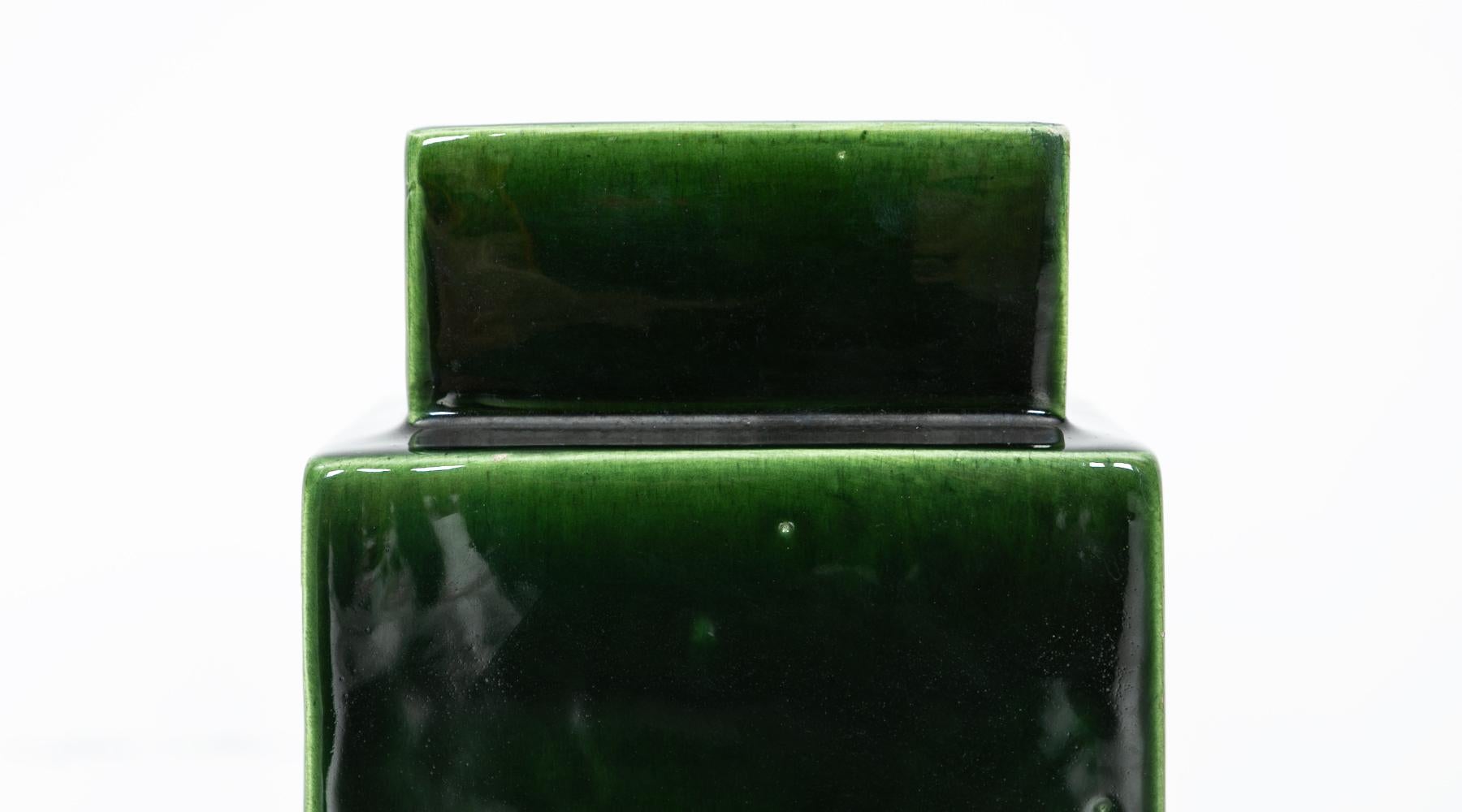 Italian 1950s Green Ceramic Vase by Ettore Sottsass 'h' For Sale