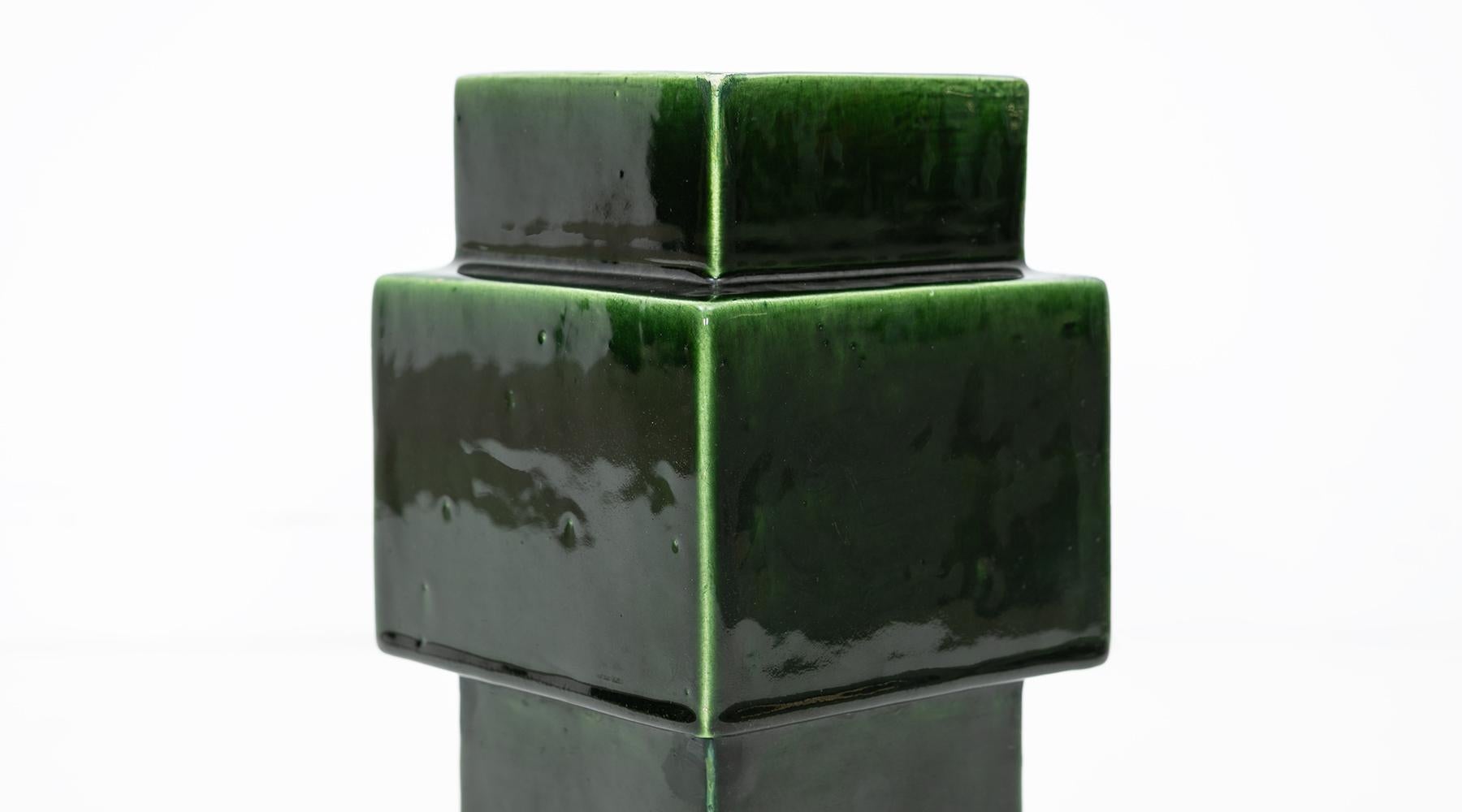 1950s Green Ceramic Vase by Ettore Sottsass 'h' In Good Condition For Sale In Frankfurt, Hessen, DE