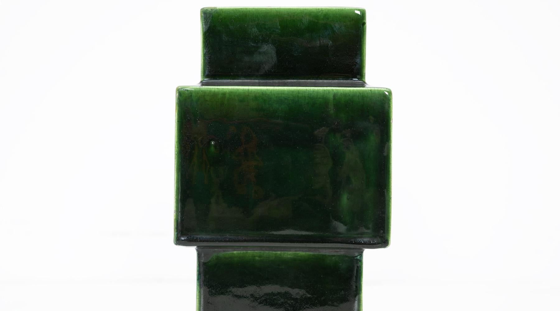 Late 20th Century 1950s Green Ceramic Vase by Ettore Sottsass 'h' For Sale