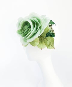 1950's Green Cocktail hat With Green Silk Flower