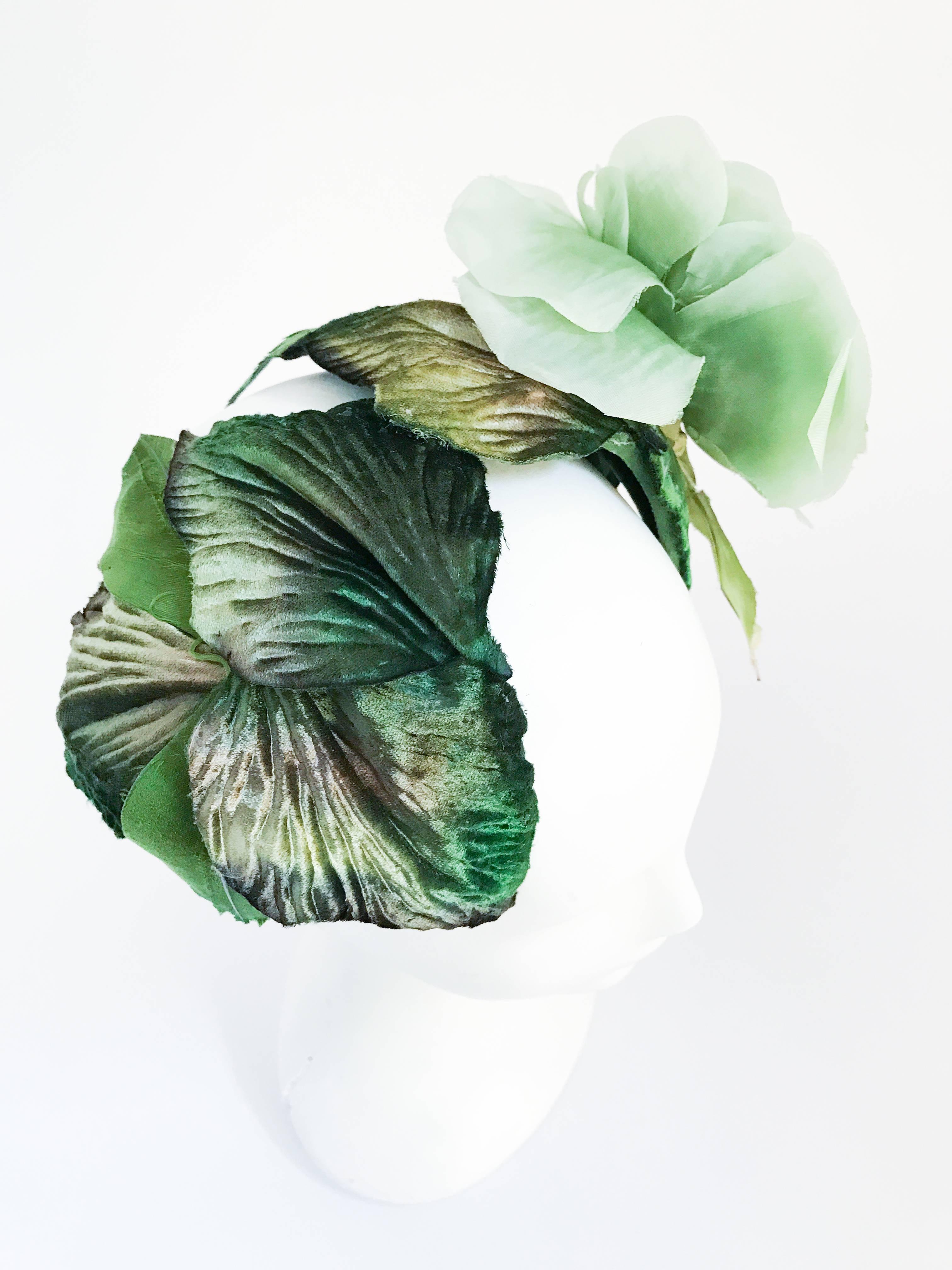 Women's 1950's Green Cocktail hat With Green Silk Flower