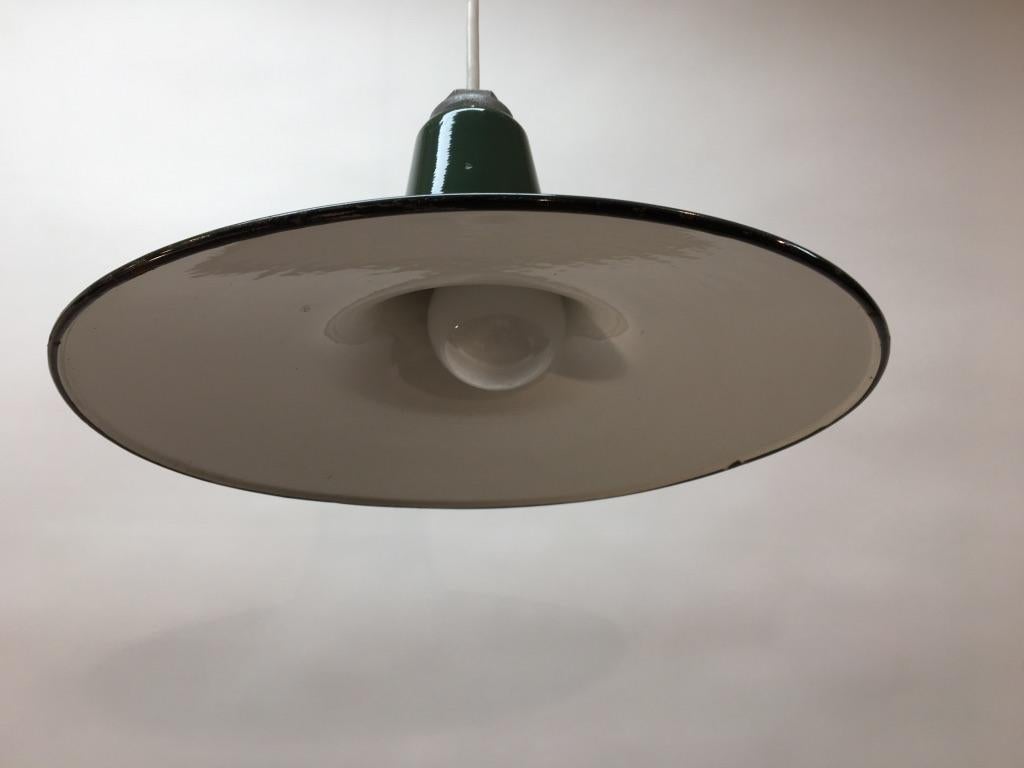 Mid-Century Modern 1950s Green Enameled Pendant Lights - a Pair For Sale