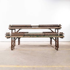 1950's Green Ex Army Large French Folding Bench & Table Set