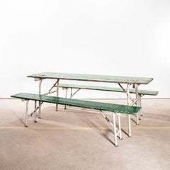 1950's Green Ex Army Large French Folding Bench & Table Set